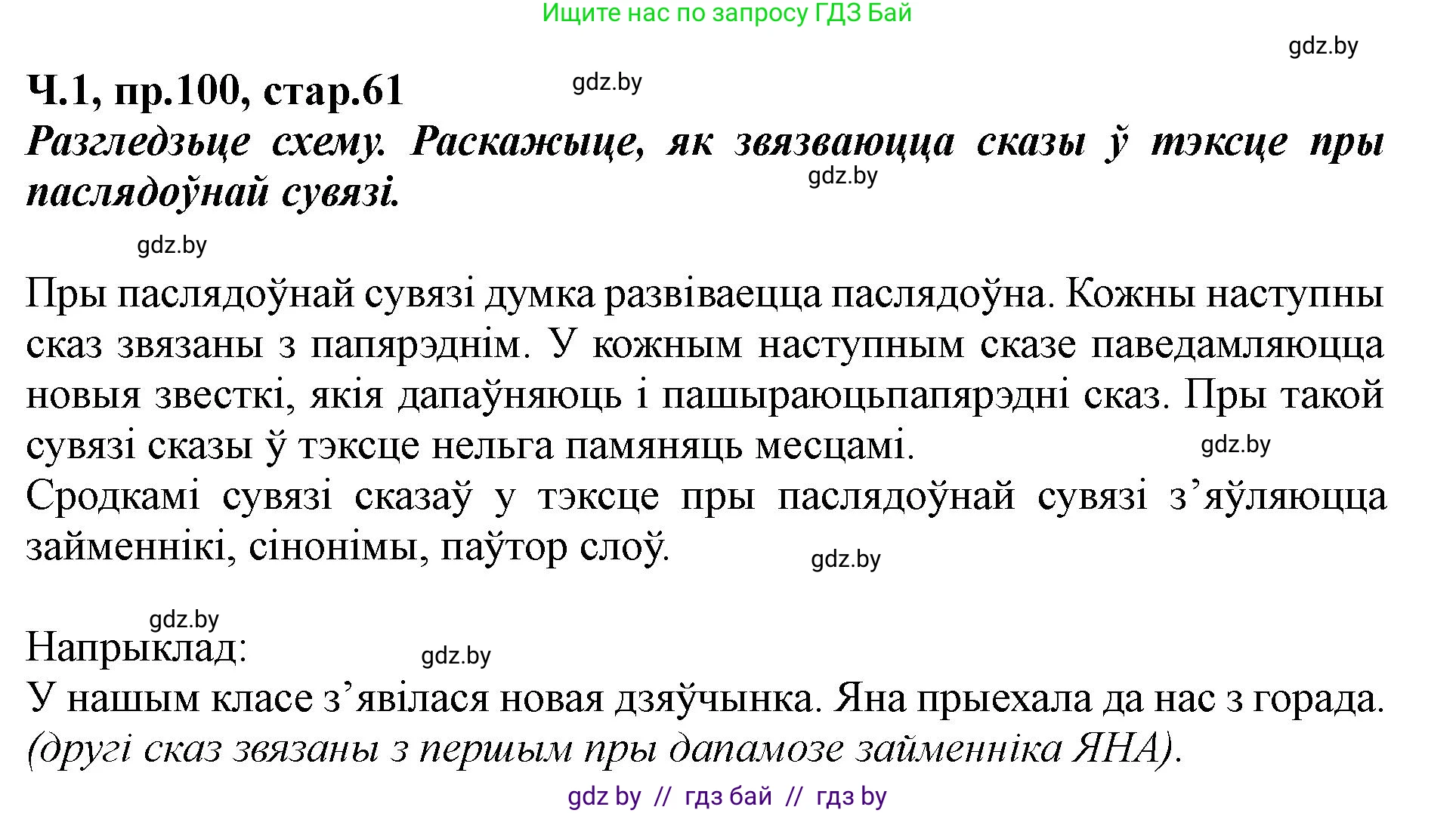 Белорусский язык (Беларуская мова), 5 класс Учебник, авторы: Валочка Ганна Міхайлаўна, Зелянко Вольга Уладзіміраўна, Мартынкевіч Святлана Васільеўна, Якуба Святлана Міхайлаўна, издательство Акадэмія адукацыі, Минск, 2024, голубого цвета, Частка 1, страница 61, номер 100, Решение