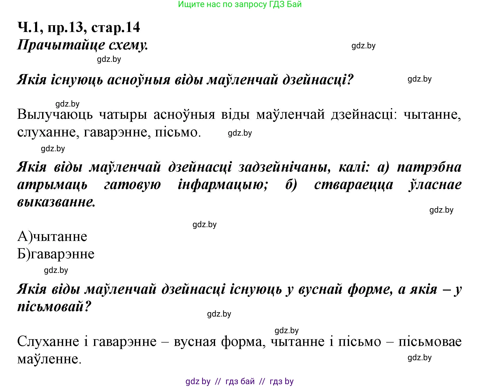 Белорусский язык (Беларуская мова), 5 класс Учебник, авторы: Валочка Ганна Міхайлаўна, Зелянко Вольга Уладзіміраўна, Мартынкевіч Святлана Васільеўна, Якуба Святлана Міхайлаўна, издательство Акадэмія адукацыі, Минск, 2024, голубого цвета, Частка 1, страница 14, номер 13, Решение