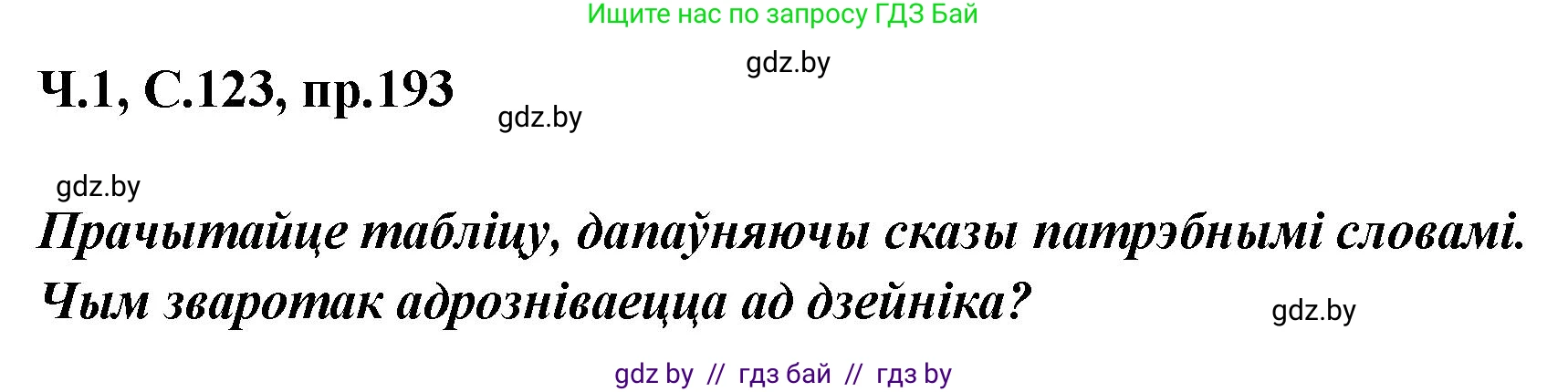 Белорусский язык (Беларуская мова), 5 класс Учебник, авторы: Валочка Ганна Міхайлаўна, Зелянко Вольга Уладзіміраўна, Мартынкевіч Святлана Васільеўна, Якуба Святлана Міхайлаўна, издательство Акадэмія адукацыі, Минск, 2024, голубого цвета, Частка 1, страница 123, номер 193, Решение