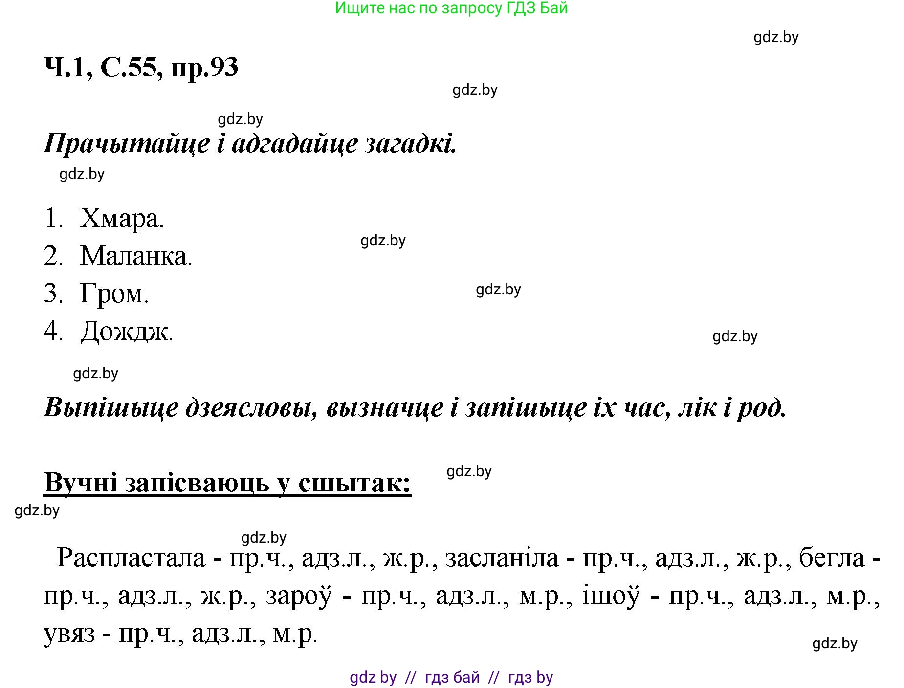 Белорусский язык (Беларуская мова), 5 класс Учебник, авторы: Валочка Ганна Міхайлаўна, Зелянко Вольга Уладзіміраўна, Мартынкевіч Святлана Васільеўна, Якуба Святлана Міхайлаўна, издательство Акадэмія адукацыі, Минск, 2024, голубого цвета, Частка 1, страница 55, номер 93, Решение