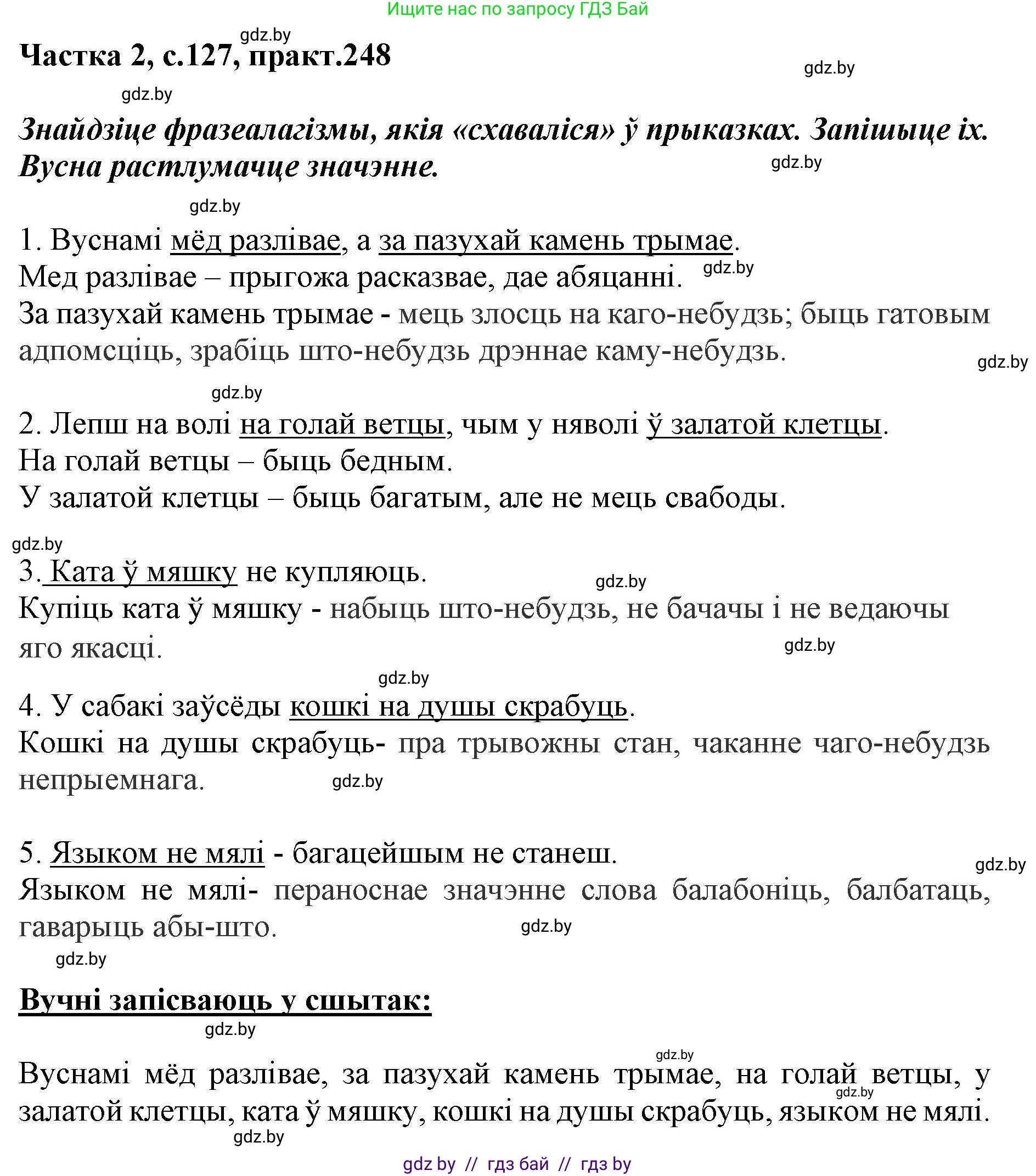 Белорусский язык (Беларуская мова), 5 класс Учебник, авторы: Валочка Ганна Міхайлаўна, Зелянко Вольга Уладзіміраўна, Мартынкевіч Святлана Васільеўна, Якуба Святлана Міхайлаўна, издательство Акадэмія адукацыі, Минск, 2024, голубого цвета, Частка 2, страница 127, номер 248, Решение