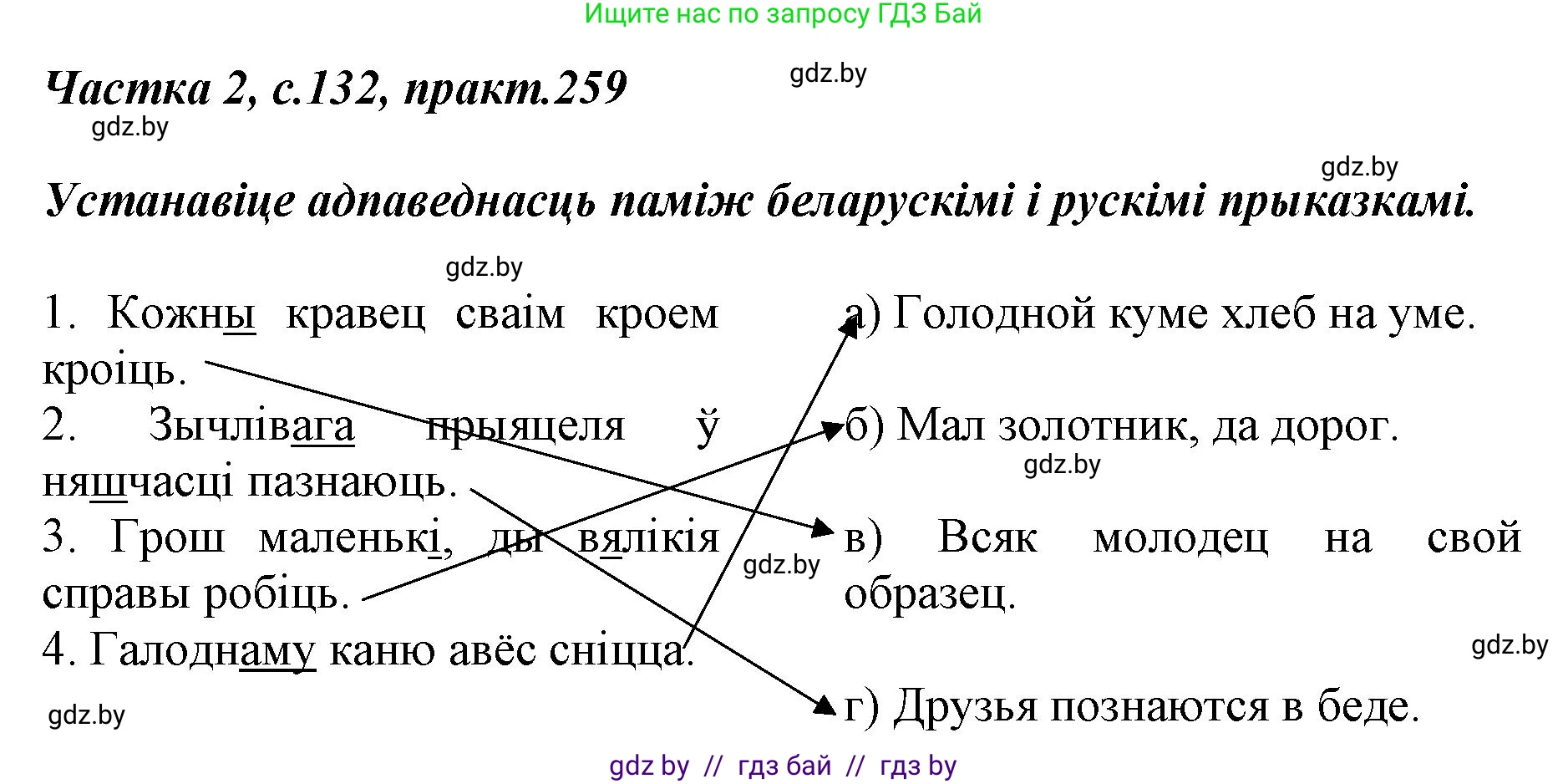 Белорусский язык (Беларуская мова), 5 класс Учебник, авторы: Валочка Ганна Міхайлаўна, Зелянко Вольга Уладзіміраўна, Мартынкевіч Святлана Васільеўна, Якуба Святлана Міхайлаўна, издательство Акадэмія адукацыі, Минск, 2024, голубого цвета, Частка 2, страница 132, номер 259, Решение