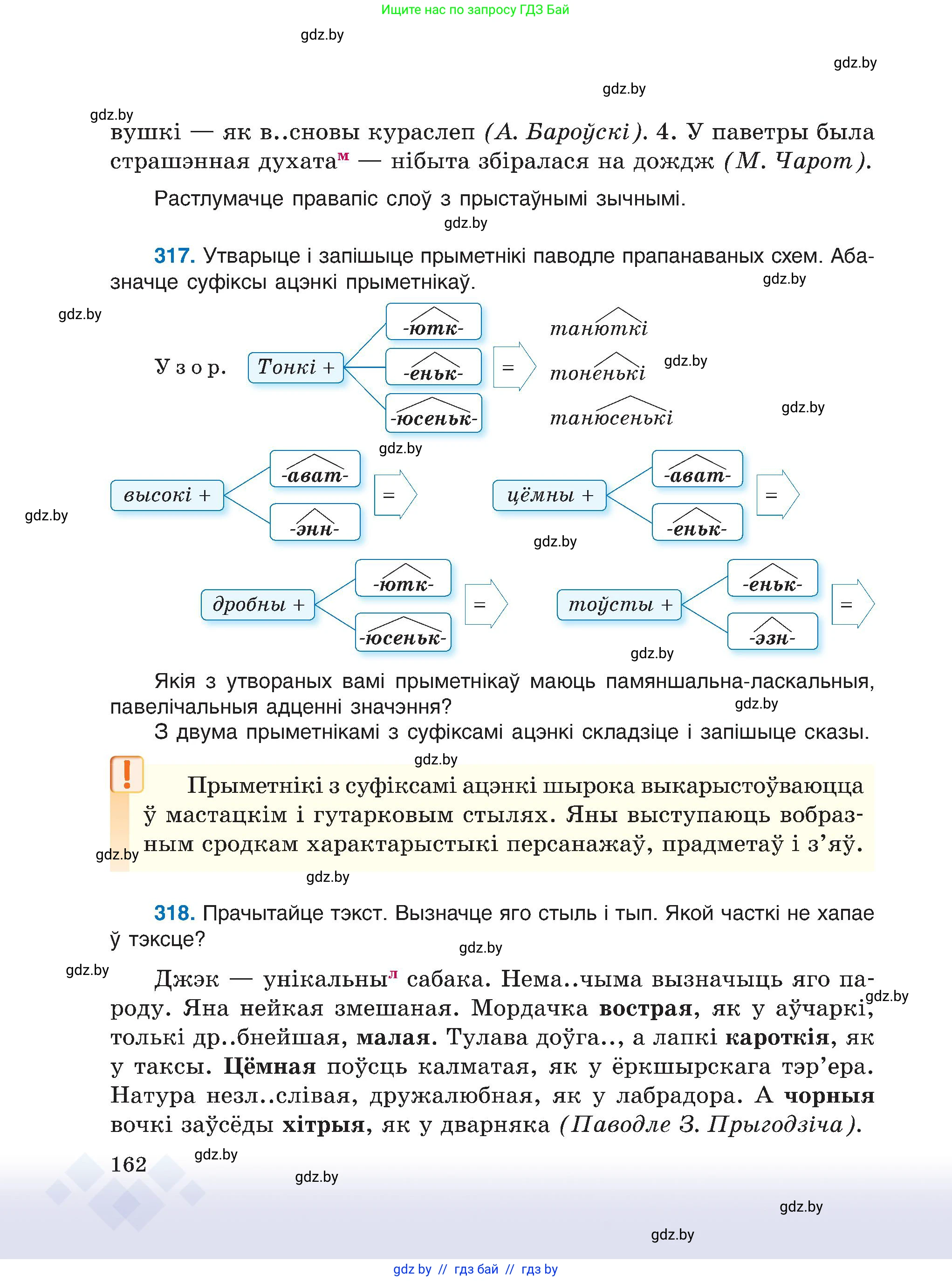 Белорусский язык (Беларуская мова), 6 класс Учебник, авторы: Валочка Ганна Міхайлаўна, Зелянко Вольга Уладзіміраўна, Мартынкевіч Святлана Васільеўна, Якуба Святлана Міхайлаўна, Бажкова Т І, издательство Акадэмія адукацыі, Минск, 2025, страница 162