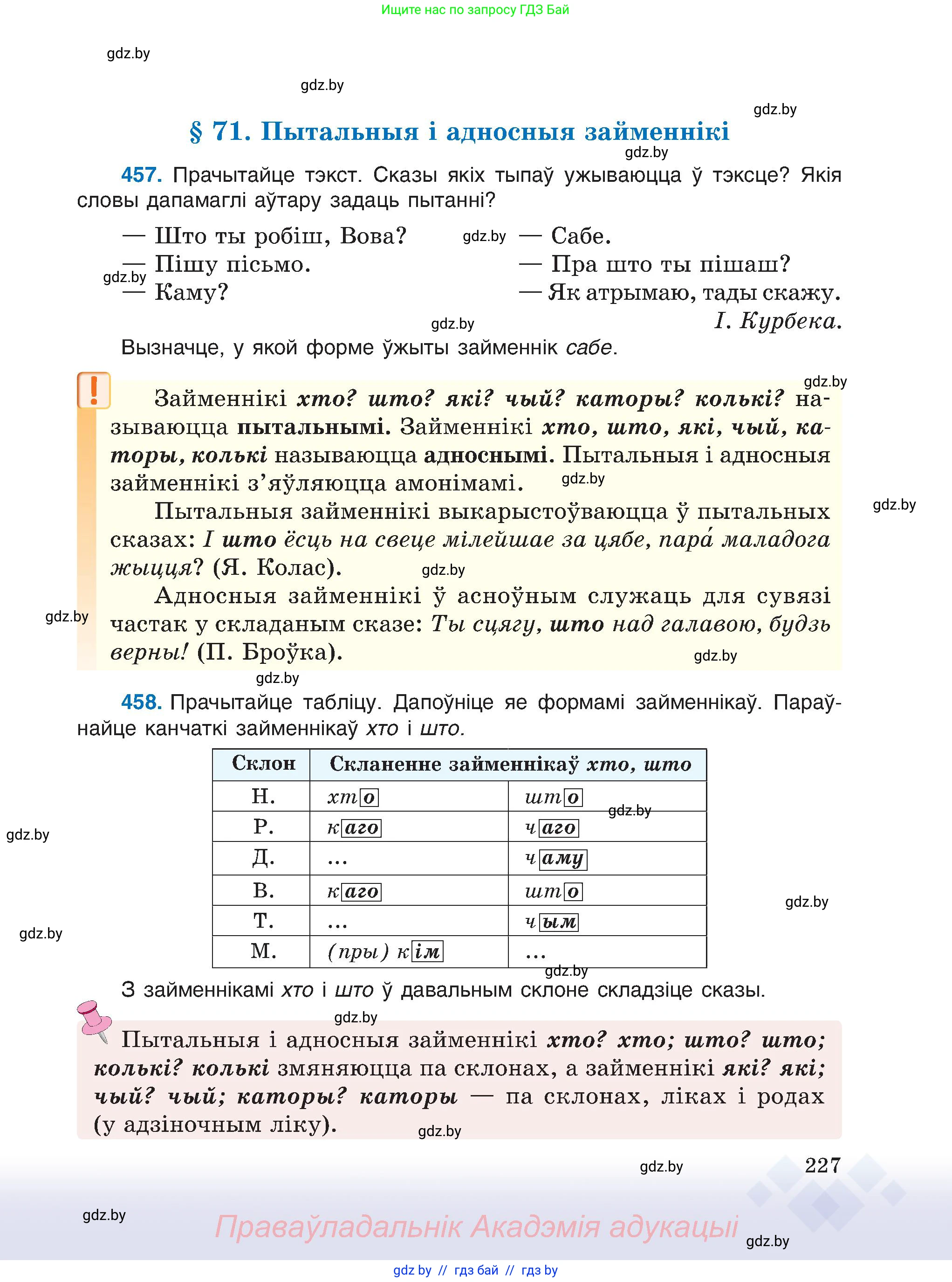 Белорусский язык (Беларуская мова), 6 класс Учебник, авторы: Валочка Ганна Міхайлаўна, Зелянко Вольга Уладзіміраўна, Мартынкевіч Святлана Васільеўна, Якуба Святлана Міхайлаўна, Бажкова Т І, издательство Акадэмія адукацыі, Минск, 2025, страница 227