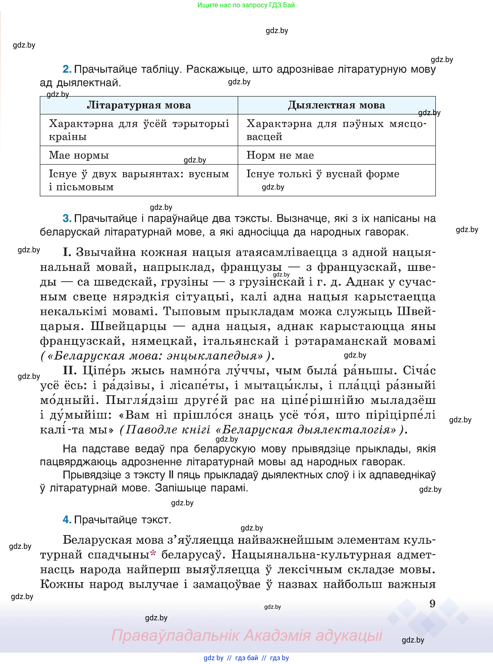 Белорусский язык (Беларуская мова), 6 класс Учебник, авторы: Валочка Ганна Міхайлаўна, Зелянко Вольга Уладзіміраўна, Мартынкевіч Святлана Васільеўна, Якуба Святлана Міхайлаўна, Бажкова Т І, издательство Акадэмія адукацыі, Минск, 2025, страница 9