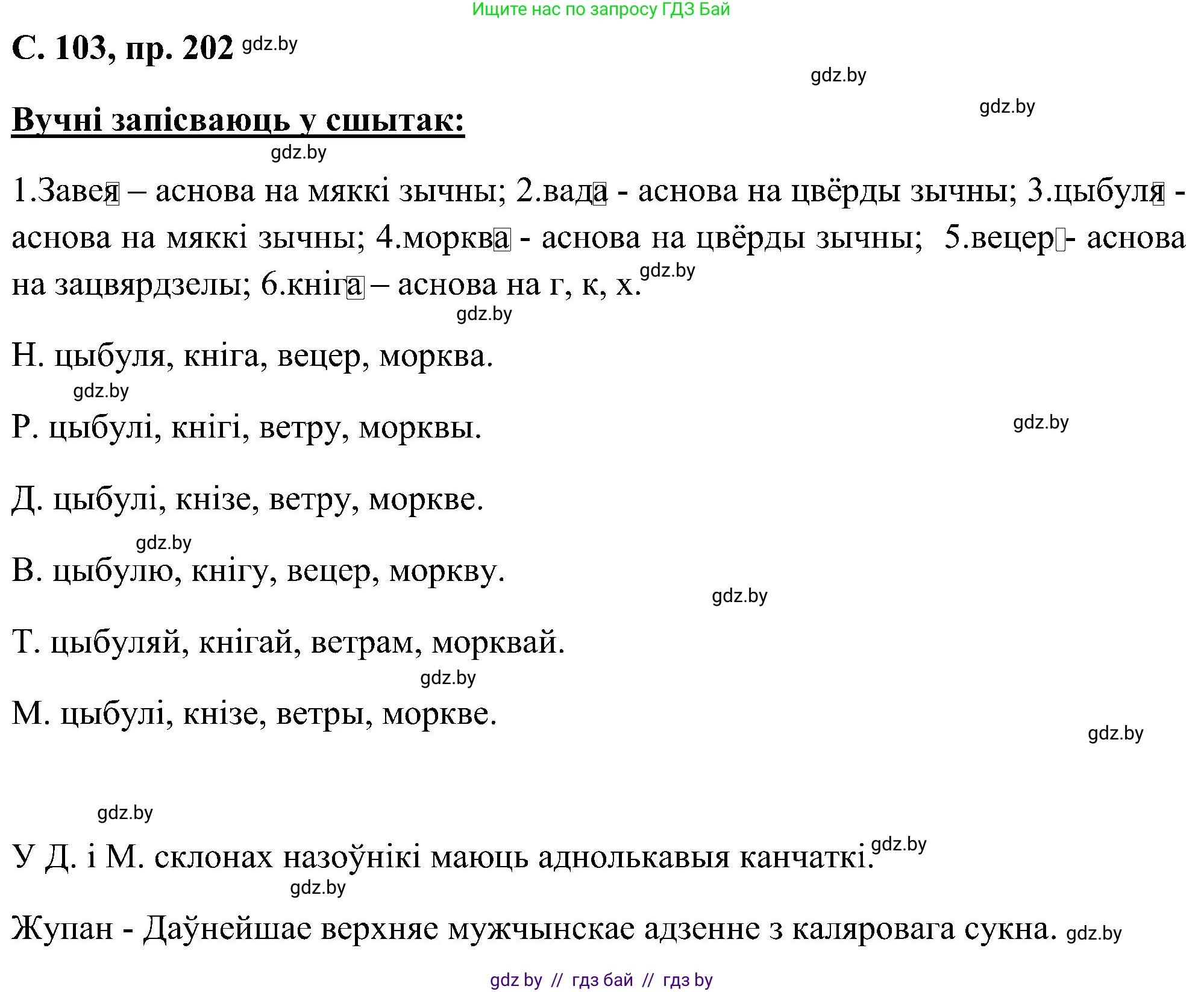 Белорусский язык (Беларуская мова), 6 класс Учебник, авторы: Валочка Ганна Міхайлаўна, Зелянко Вольга Уладзіміраўна, Мартынкевіч Святлана Васільеўна, Якуба Святлана Міхайлаўна, Бажкова Т І, издательство Акадэмія адукацыі, Минск, 2025, страница 103, номер 202, Решение