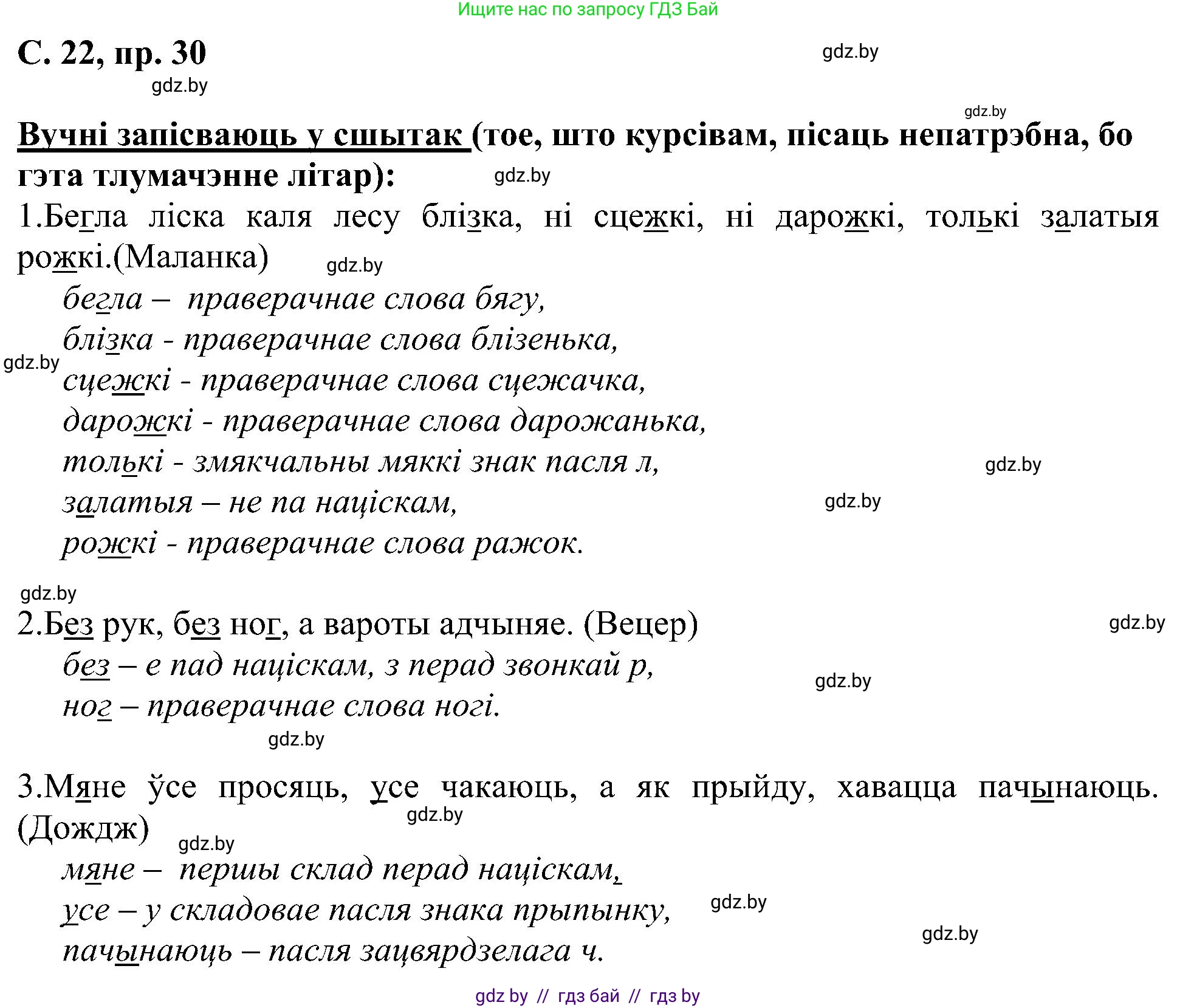 Белорусский язык (Беларуская мова), 6 класс Учебник, авторы: Валочка Ганна Міхайлаўна, Зелянко Вольга Уладзіміраўна, Мартынкевіч Святлана Васільеўна, Якуба Святлана Міхайлаўна, Бажкова Т І, издательство Акадэмія адукацыі, Минск, 2025, страница 22, номер 30, Решение