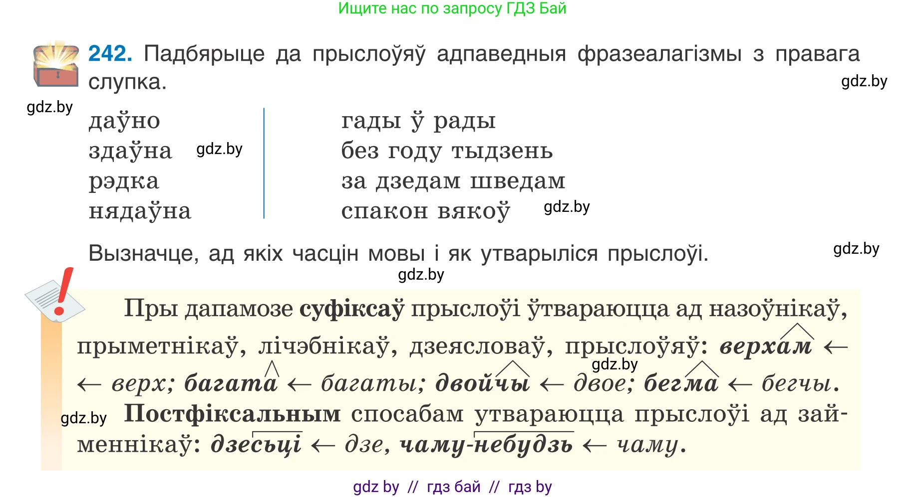 Белорусский язык (Беларуская мова), 7 класс Учебник, авторы: Валочка Ганна Міхайлаўна, Зелянко Вольга Уладзіміраўна, Язерская Святлана Анатольеўна, издательство Нацыянальны інстытут адукацыі, Минск, 2020, страница 139, номер 242, Условие