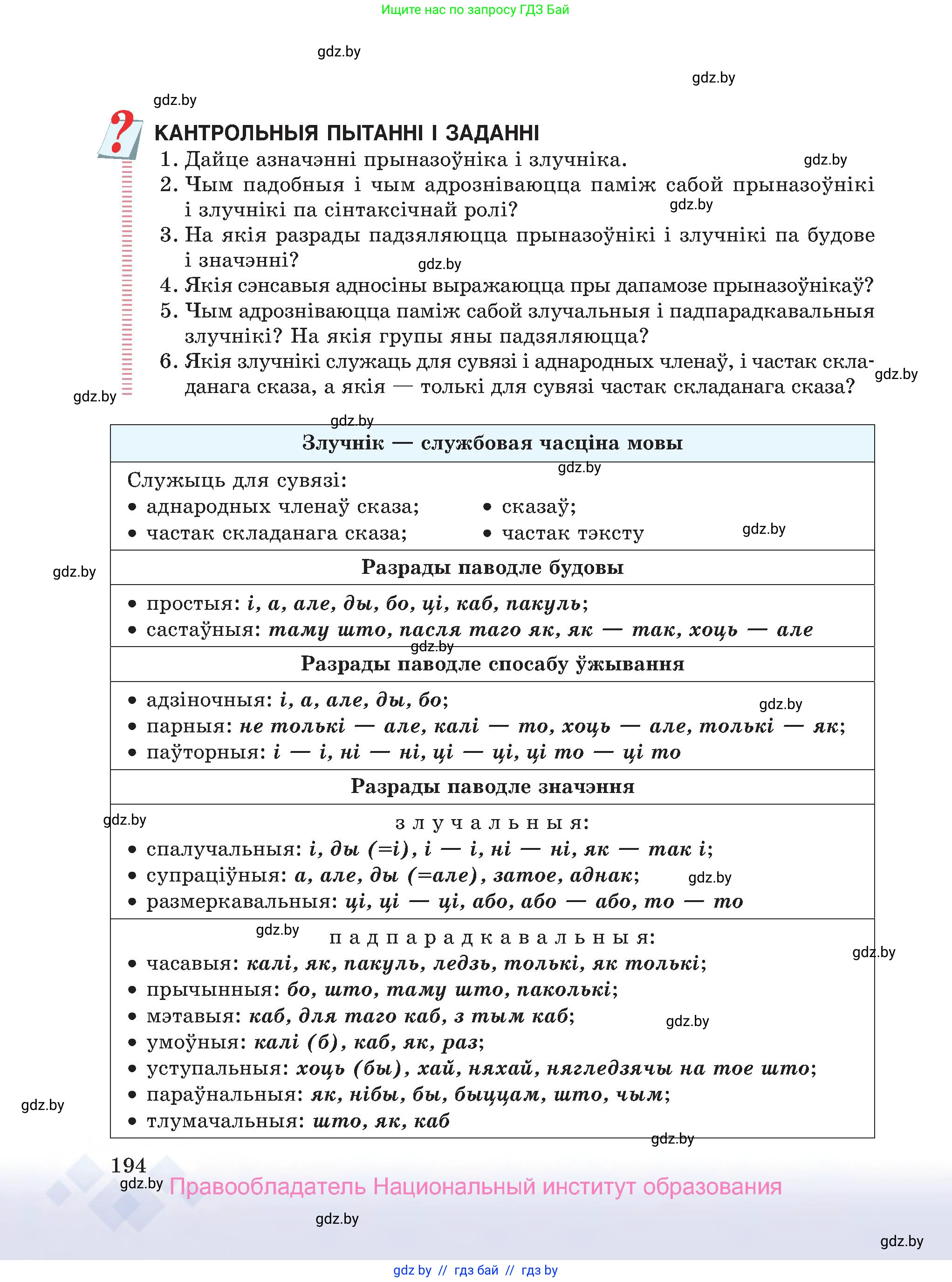 Белорусский язык (Беларуская мова), 7 класс Учебник, авторы: Валочка Ганна Міхайлаўна, Зелянко Вольга Уладзіміраўна, Язерская Святлана Анатольеўна, издательство Нацыянальны інстытут адукацыі, Минск, 2020, страница 194