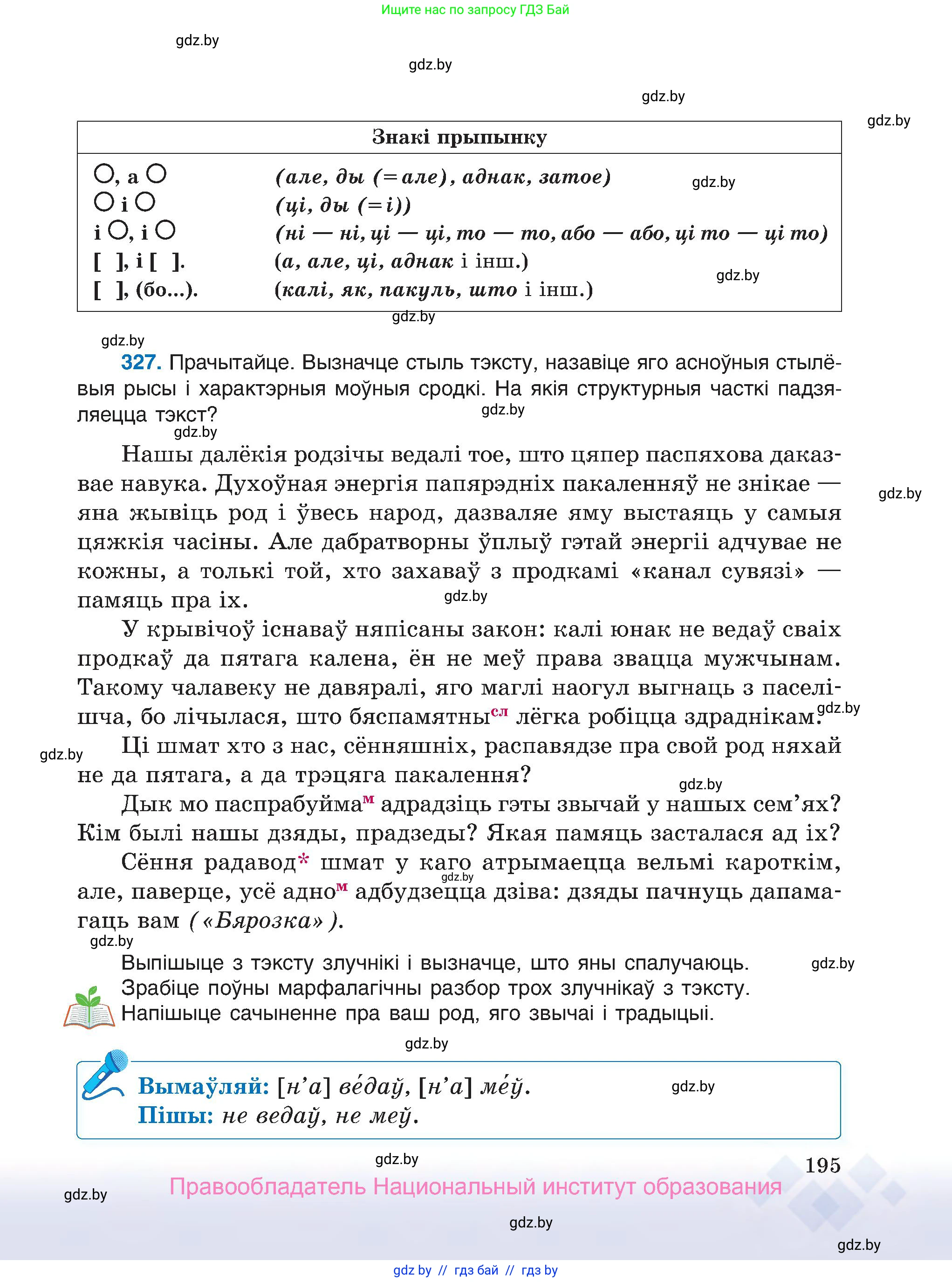 Белорусский язык (Беларуская мова), 7 класс Учебник, авторы: Валочка Ганна Міхайлаўна, Зелянко Вольга Уладзіміраўна, Язерская Святлана Анатольеўна, издательство Нацыянальны інстытут адукацыі, Минск, 2020, страница 195