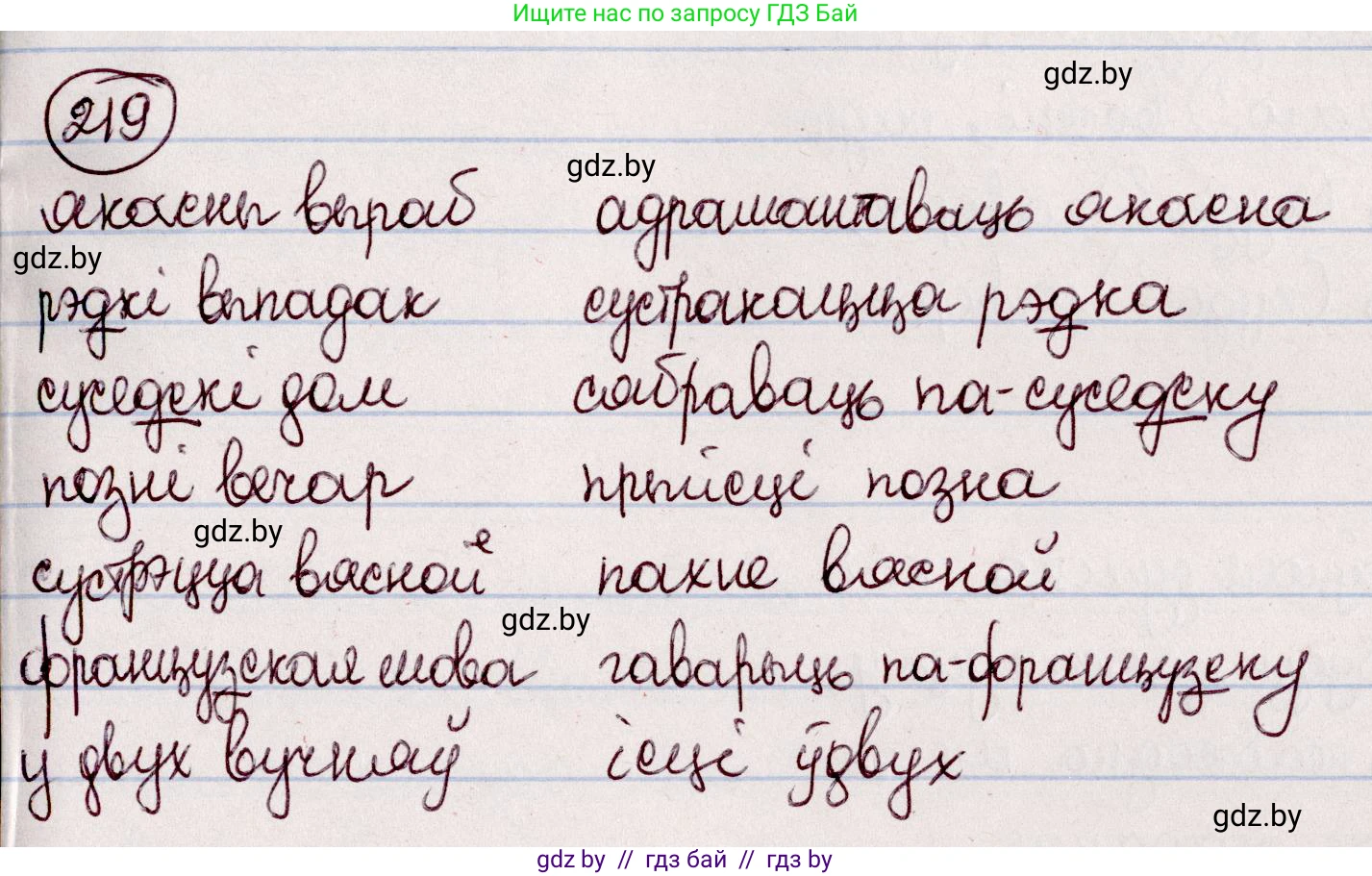 Белорусский язык (Беларуская мова), 7 класс Учебник, авторы: Валочка Ганна Міхайлаўна, Зелянко Вольга Уладзіміраўна, Язерская Святлана Анатольеўна, издательство Нацыянальны інстытут адукацыі, Минск, 2020, страница 123, номер 219, Решение