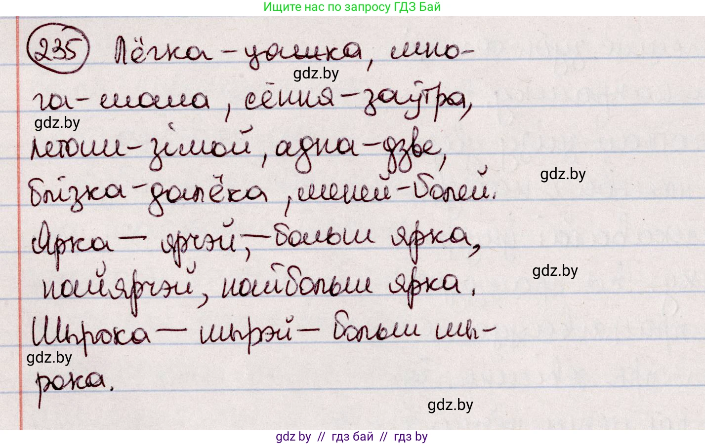 Белорусский язык (Беларуская мова), 7 класс Учебник, авторы: Валочка Ганна Міхайлаўна, Зелянко Вольга Уладзіміраўна, Язерская Святлана Анатольеўна, издательство Нацыянальны інстытут адукацыі, Минск, 2020, страница 135, номер 235, Решение