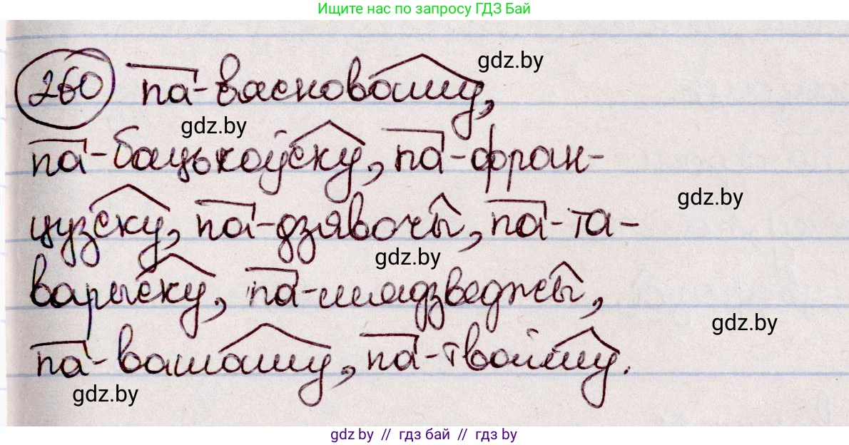 Белорусский язык (Беларуская мова), 7 класс Учебник, авторы: Валочка Ганна Міхайлаўна, Зелянко Вольга Уладзіміраўна, Язерская Святлана Анатольеўна, издательство Нацыянальны інстытут адукацыі, Минск, 2020, страница 147, номер 260, Решение