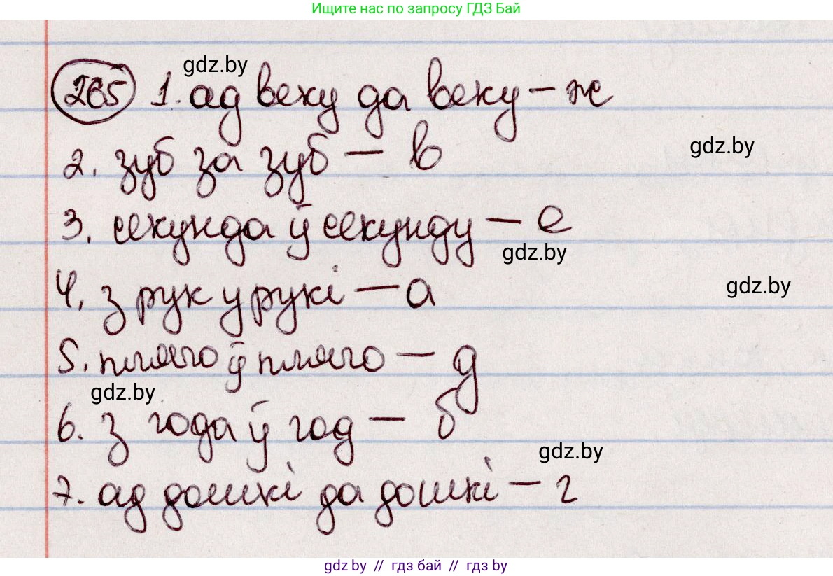 Белорусский язык (Беларуская мова), 7 класс Учебник, авторы: Валочка Ганна Міхайлаўна, Зелянко Вольга Уладзіміраўна, Язерская Святлана Анатольеўна, издательство Нацыянальны інстытут адукацыі, Минск, 2020, страница 150, номер 265, Решение