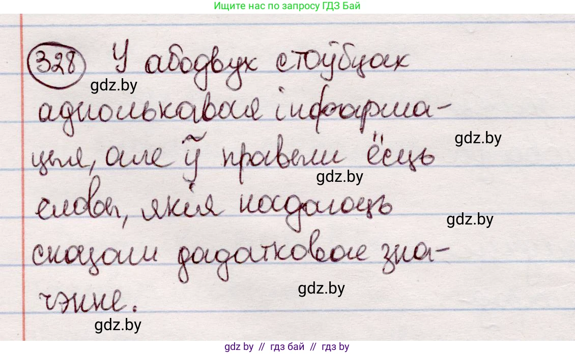 Белорусский язык (Беларуская мова), 7 класс Учебник, авторы: Валочка Ганна Міхайлаўна, Зелянко Вольга Уладзіміраўна, Язерская Святлана Анатольеўна, издательство Нацыянальны інстытут адукацыі, Минск, 2020, страница 196, номер 328, Решение