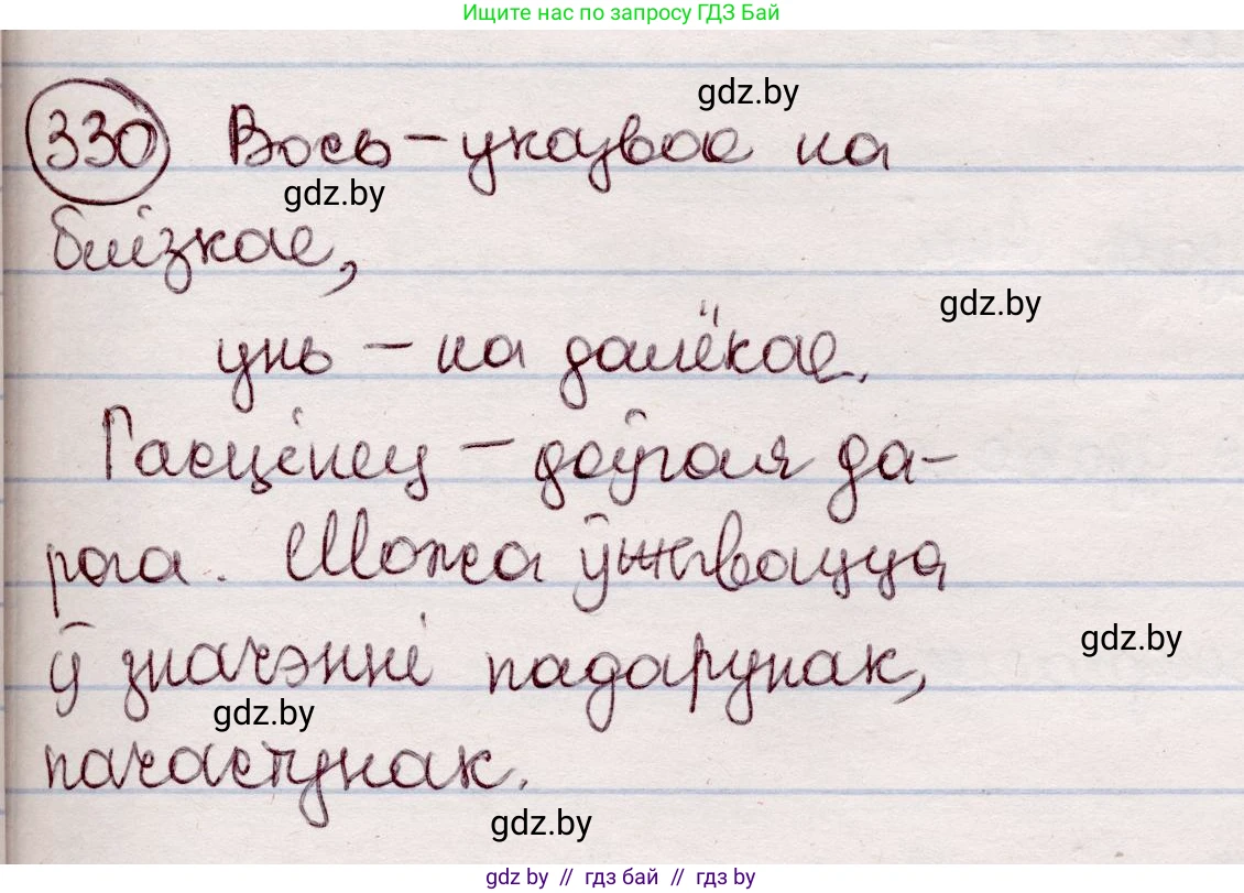 Белорусский язык (Беларуская мова), 7 класс Учебник, авторы: Валочка Ганна Міхайлаўна, Зелянко Вольга Уладзіміраўна, Язерская Святлана Анатольеўна, издательство Нацыянальны інстытут адукацыі, Минск, 2020, страница 197, номер 330, Решение