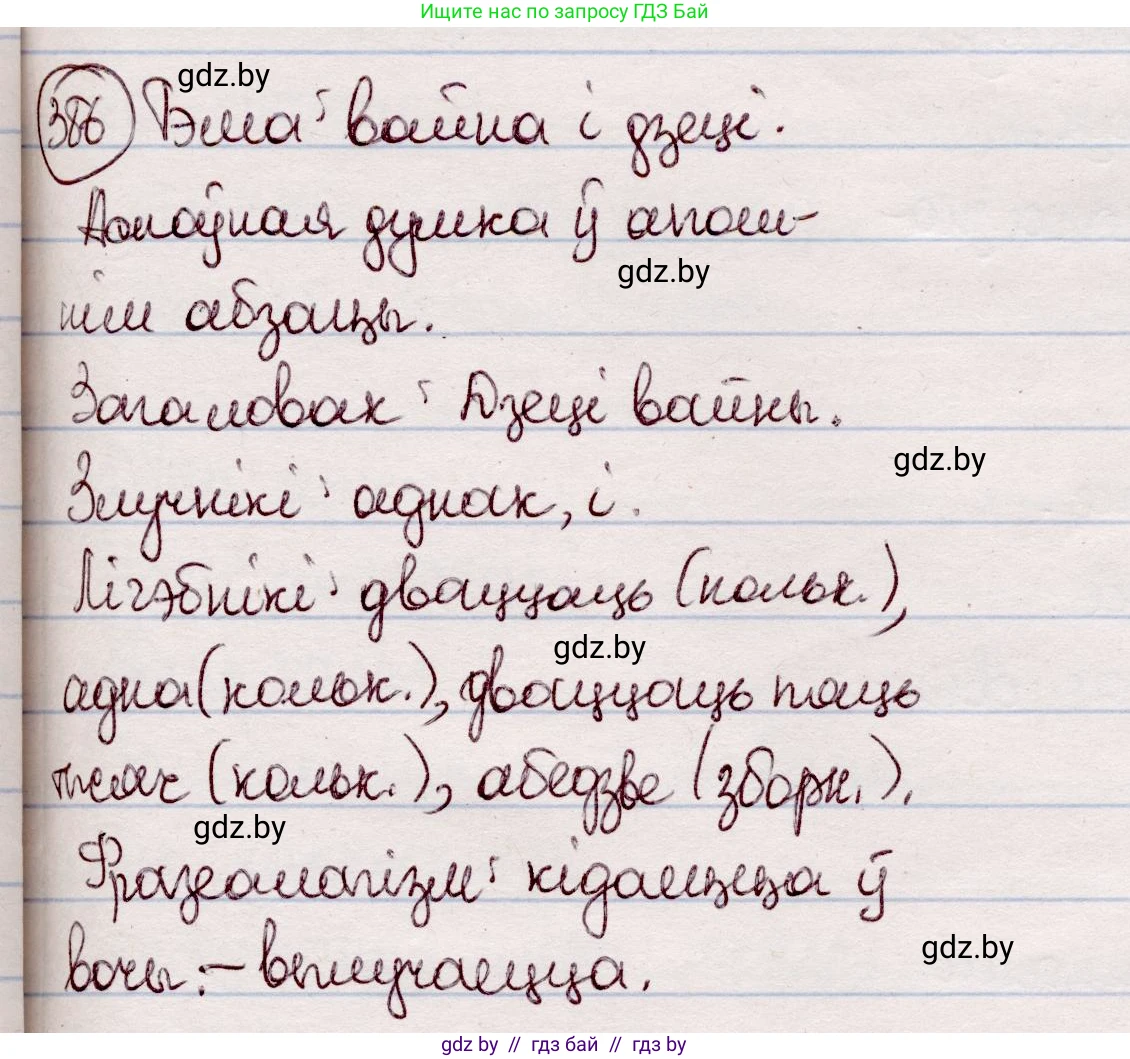 Белорусский язык (Беларуская мова), 7 класс Учебник, авторы: Валочка Ганна Міхайлаўна, Зелянко Вольга Уладзіміраўна, Язерская Святлана Анатольеўна, издательство Нацыянальны інстытут адукацыі, Минск, 2020, страница 224, номер 386, Решение