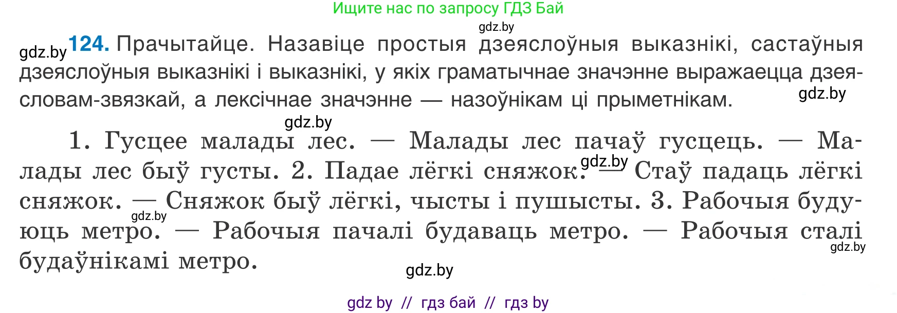 Белорусский язык (Беларуская мова), 8 класс Учебник, авторы: Бадзевіч Зінаіда Іванаўна, Саматыя Ірына Мікалаеўна, издательство Нацыянальны інстытут адукацыі, Минск, 2020, страница 85, номер 124, Условие