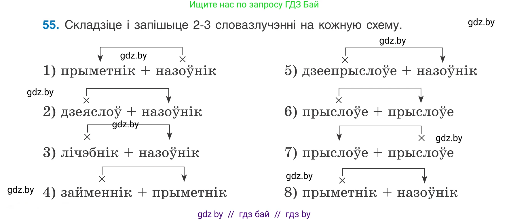 Белорусский язык (Беларуская мова), 8 класс Учебник, авторы: Бадзевіч Зінаіда Іванаўна, Саматыя Ірына Мікалаеўна, издательство Нацыянальны інстытут адукацыі, Минск, 2020, страница 44, номер 55, Условие
