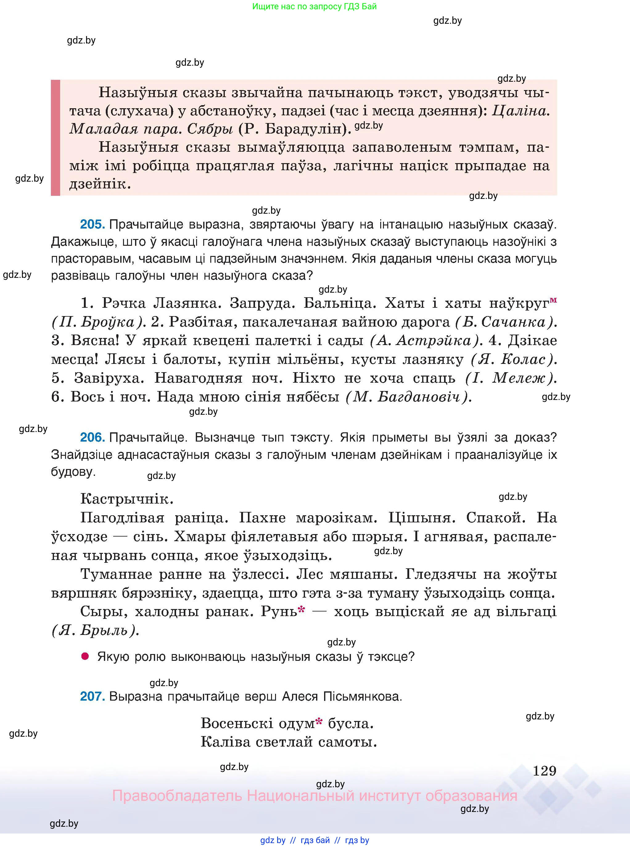 Белорусский язык (Беларуская мова), 8 класс Учебник, авторы: Бадзевіч Зінаіда Іванаўна, Саматыя Ірына Мікалаеўна, издательство Нацыянальны інстытут адукацыі, Минск, 2020, страница 129