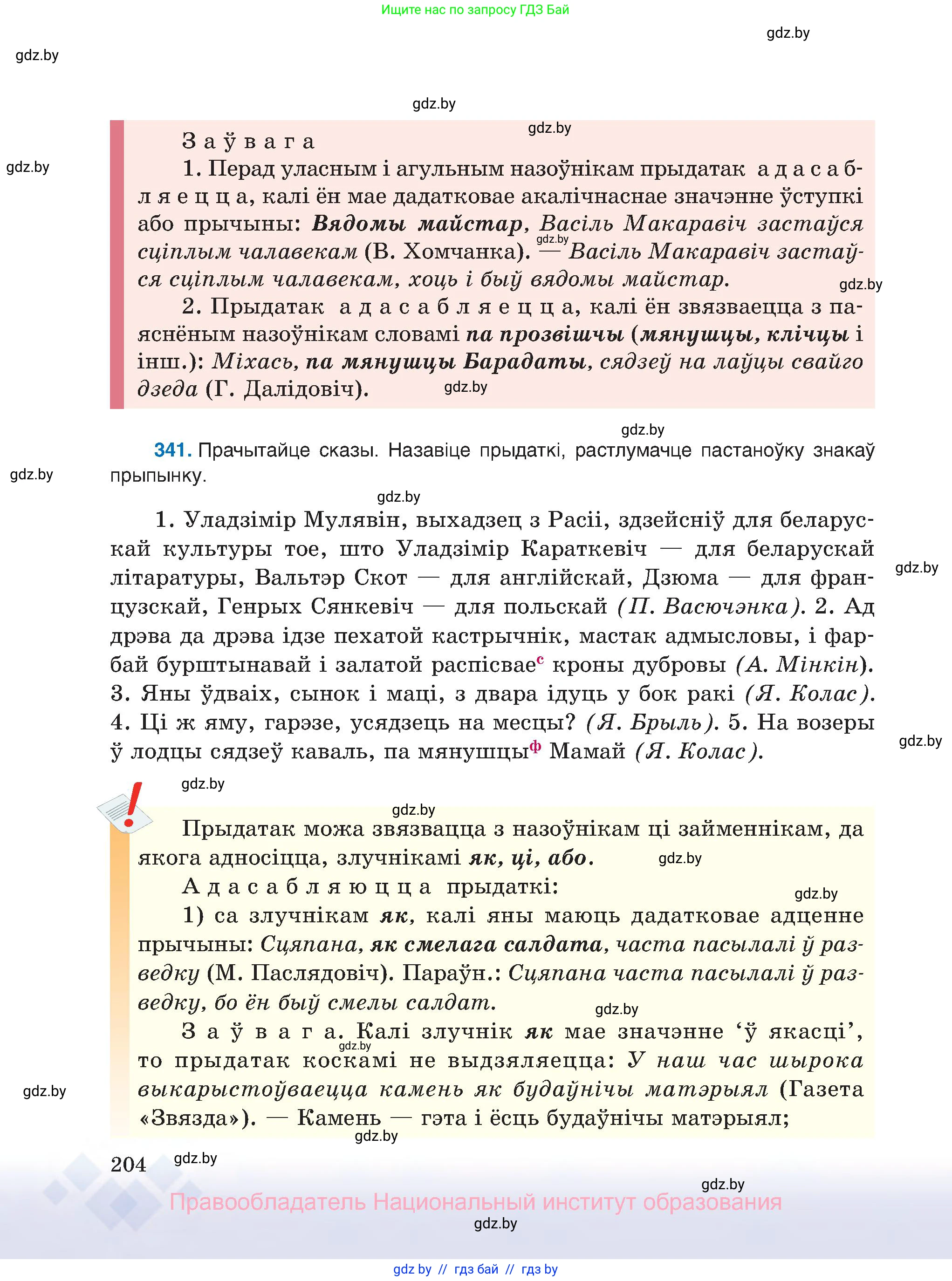 Белорусский язык (Беларуская мова), 8 класс Учебник, авторы: Бадзевіч Зінаіда Іванаўна, Саматыя Ірына Мікалаеўна, издательство Нацыянальны інстытут адукацыі, Минск, 2020, страница 204