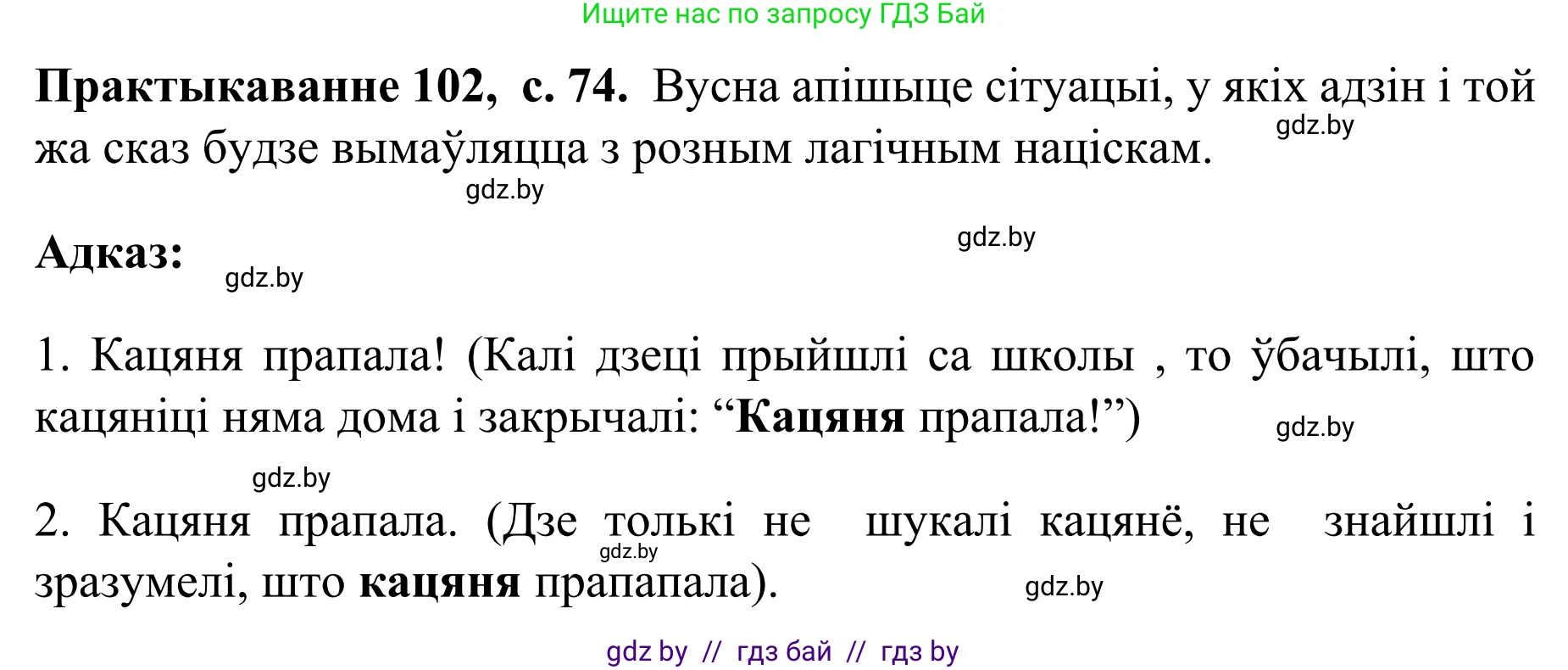 Белорусский язык (Беларуская мова), 8 класс Учебник, авторы: Бадзевіч Зінаіда Іванаўна, Саматыя Ірына Мікалаеўна, издательство Нацыянальны інстытут адукацыі, Минск, 2020, страница 74, номер 102, Решение