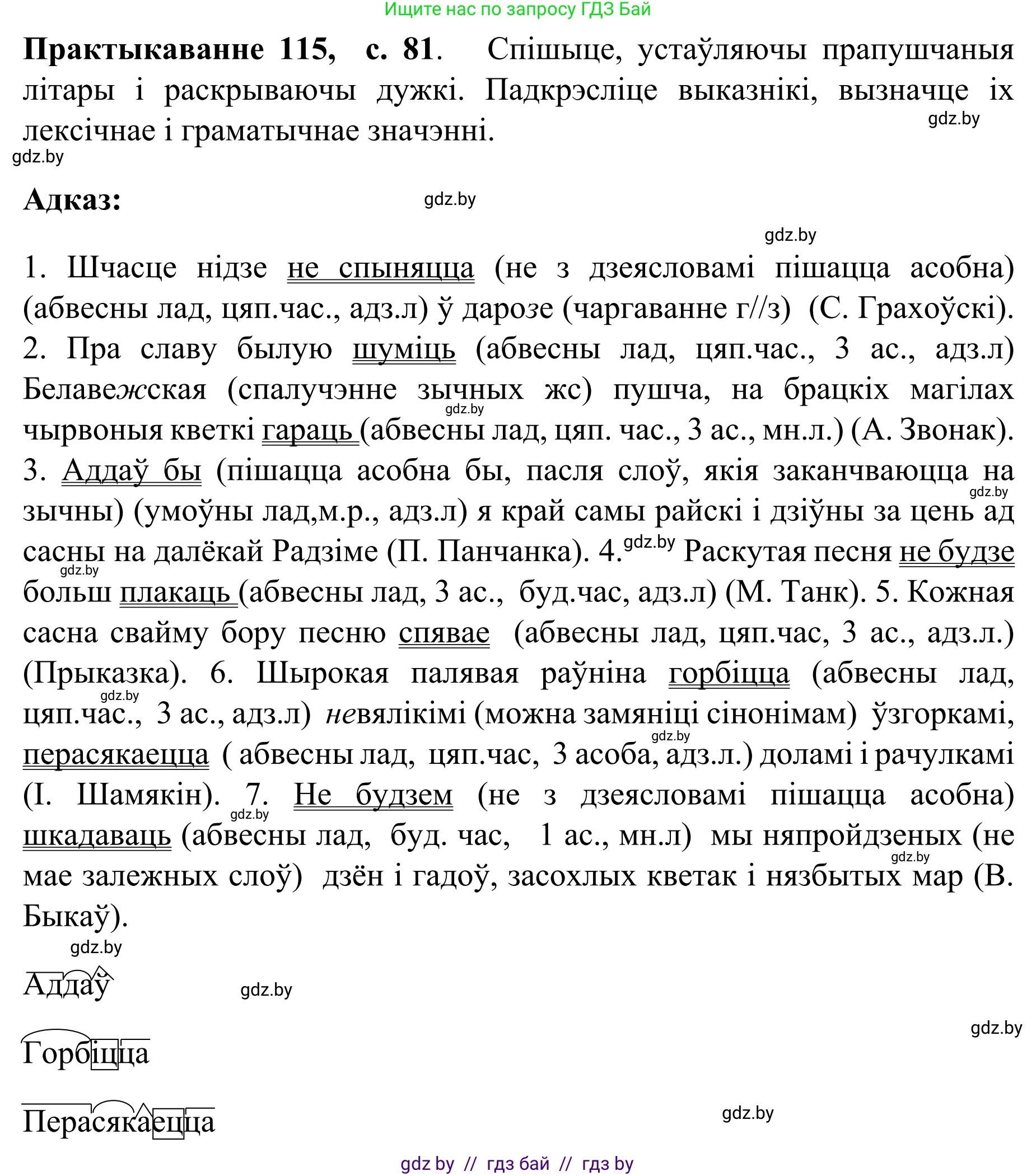 Белорусский язык (Беларуская мова), 8 класс Учебник, авторы: Бадзевіч Зінаіда Іванаўна, Саматыя Ірына Мікалаеўна, издательство Нацыянальны інстытут адукацыі, Минск, 2020, страница 81, номер 115, Решение