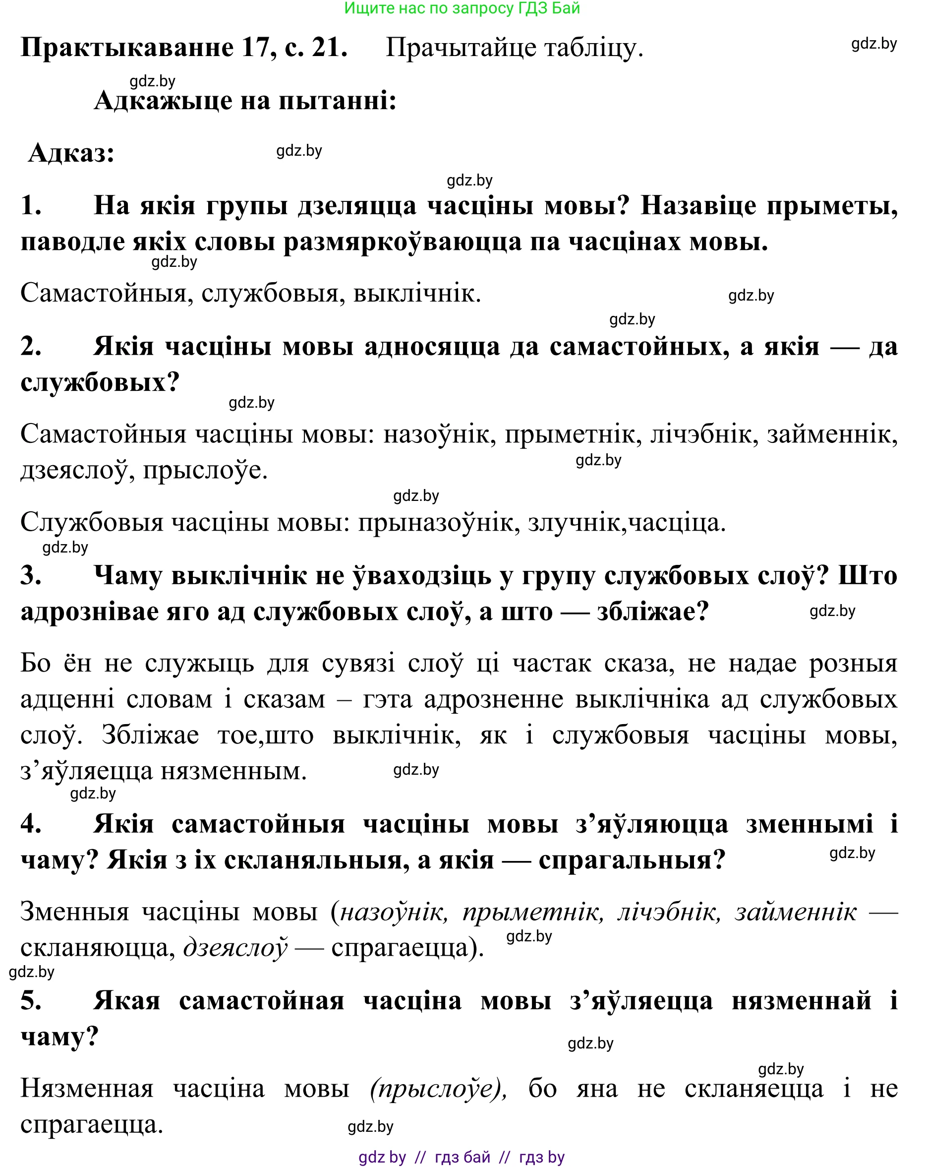 Белорусский язык (Беларуская мова), 8 класс Учебник, авторы: Бадзевіч Зінаіда Іванаўна, Саматыя Ірына Мікалаеўна, издательство Нацыянальны інстытут адукацыі, Минск, 2020, страница 21, номер 17, Решение