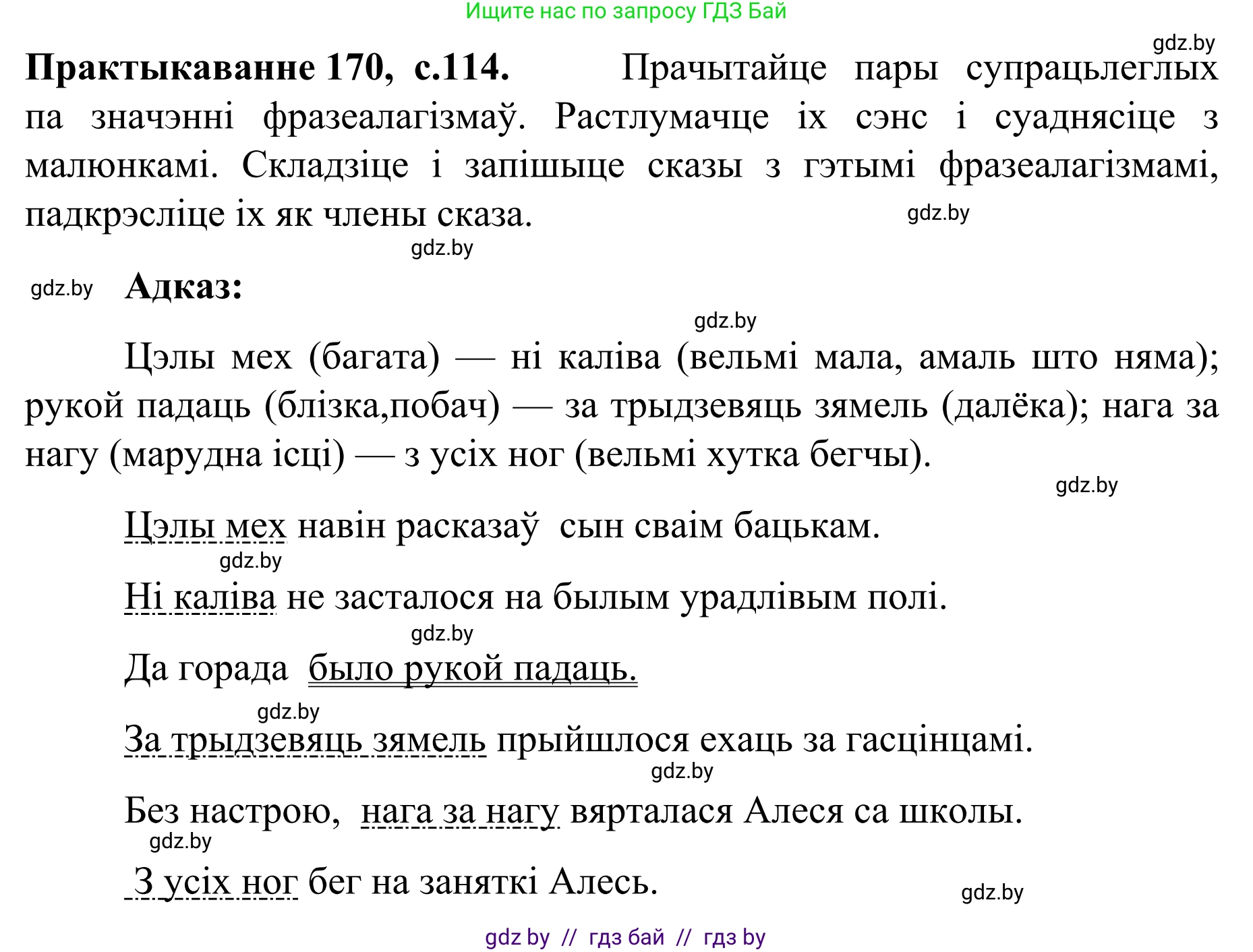 Белорусский язык (Беларуская мова), 8 класс Учебник, авторы: Бадзевіч Зінаіда Іванаўна, Саматыя Ірына Мікалаеўна, издательство Нацыянальны інстытут адукацыі, Минск, 2020, страница 114, номер 170, Решение