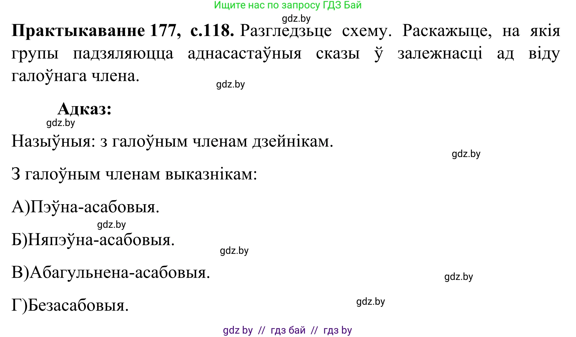 Белорусский язык (Беларуская мова), 8 класс Учебник, авторы: Бадзевіч Зінаіда Іванаўна, Саматыя Ірына Мікалаеўна, издательство Нацыянальны інстытут адукацыі, Минск, 2020, страница 118, номер 177, Решение