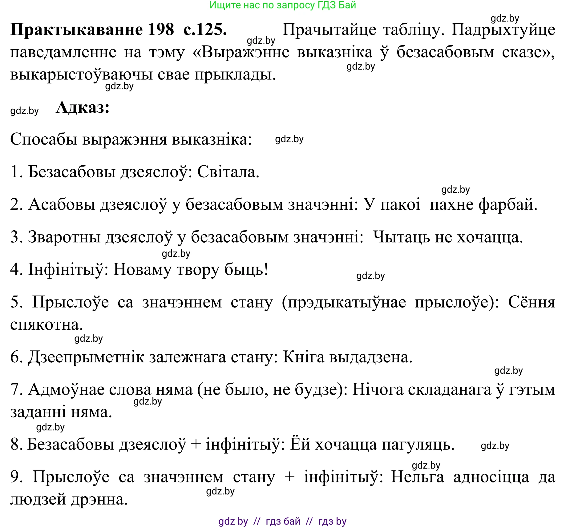 Белорусский язык (Беларуская мова), 8 класс Учебник, авторы: Бадзевіч Зінаіда Іванаўна, Саматыя Ірына Мікалаеўна, издательство Нацыянальны інстытут адукацыі, Минск, 2020, страница 125, номер 198, Решение