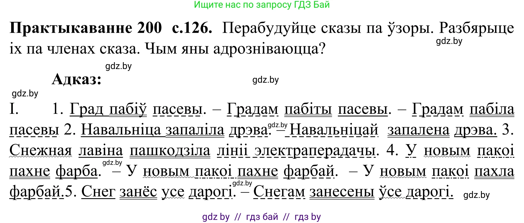 Белорусский язык (Беларуская мова), 8 класс Учебник, авторы: Бадзевіч Зінаіда Іванаўна, Саматыя Ірына Мікалаеўна, издательство Нацыянальны інстытут адукацыі, Минск, 2020, страница 126, номер 200, Решение