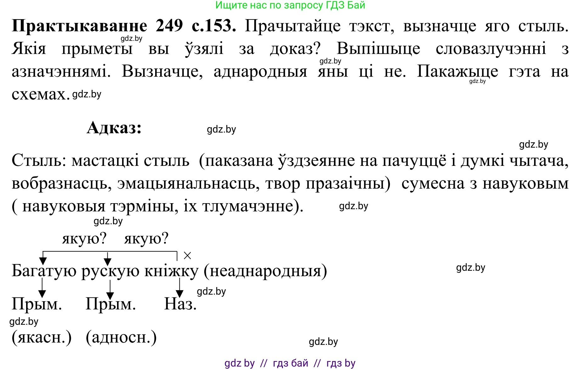 Белорусский язык (Беларуская мова), 8 класс Учебник, авторы: Бадзевіч Зінаіда Іванаўна, Саматыя Ірына Мікалаеўна, издательство Нацыянальны інстытут адукацыі, Минск, 2020, страница 153, номер 249, Решение