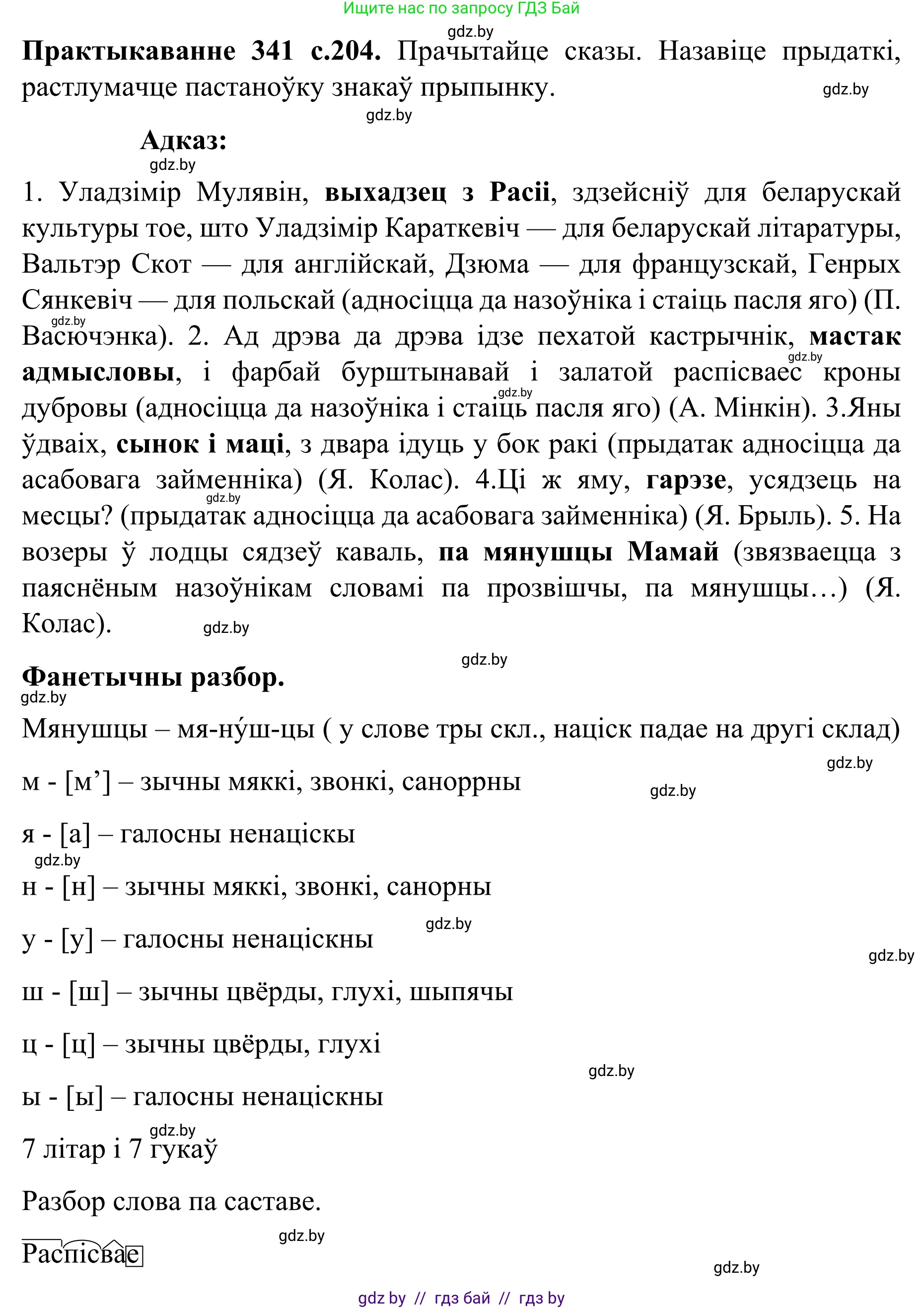 Белорусский язык (Беларуская мова), 8 класс Учебник, авторы: Бадзевіч Зінаіда Іванаўна, Саматыя Ірына Мікалаеўна, издательство Нацыянальны інстытут адукацыі, Минск, 2020, страница 204, номер 341, Решение
