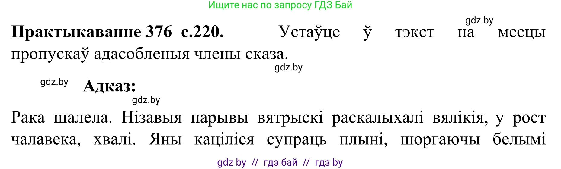 Белорусский язык (Беларуская мова), 8 класс Учебник, авторы: Бадзевіч Зінаіда Іванаўна, Саматыя Ірына Мікалаеўна, издательство Нацыянальны інстытут адукацыі, Минск, 2020, страница 220, номер 376, Решение