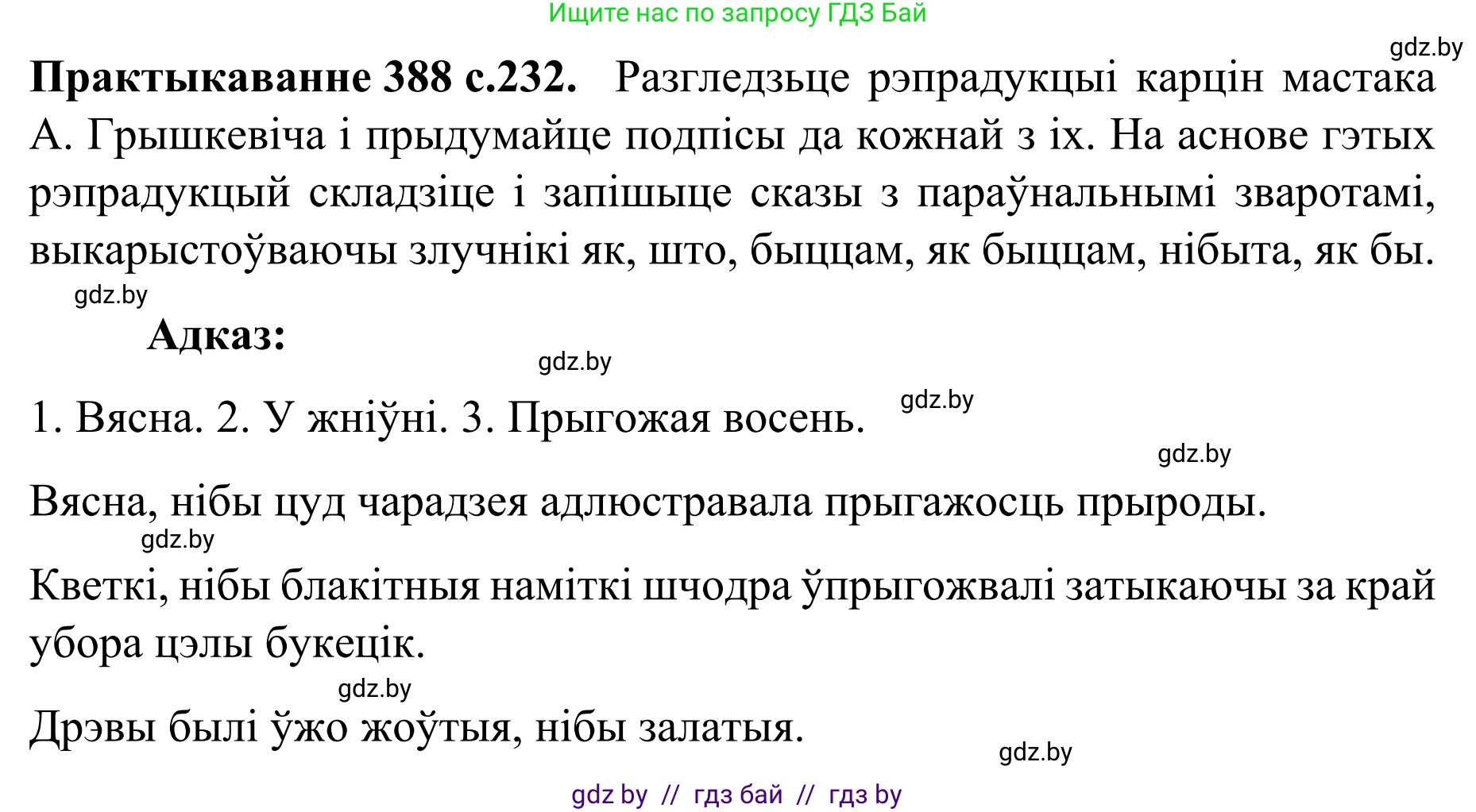 Белорусский язык (Беларуская мова), 8 класс Учебник, авторы: Бадзевіч Зінаіда Іванаўна, Саматыя Ірына Мікалаеўна, издательство Нацыянальны інстытут адукацыі, Минск, 2020, страница 232, номер 388, Решение