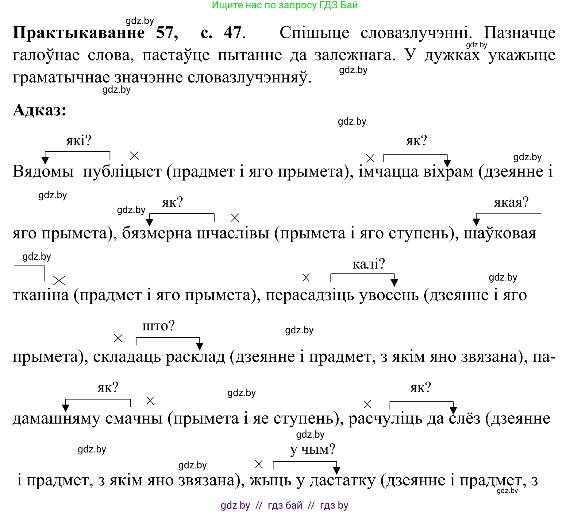Белорусский язык (Беларуская мова), 8 класс Учебник, авторы: Бадзевіч Зінаіда Іванаўна, Саматыя Ірына Мікалаеўна, издательство Нацыянальны інстытут адукацыі, Минск, 2020, страница 47, номер 57, Решение
