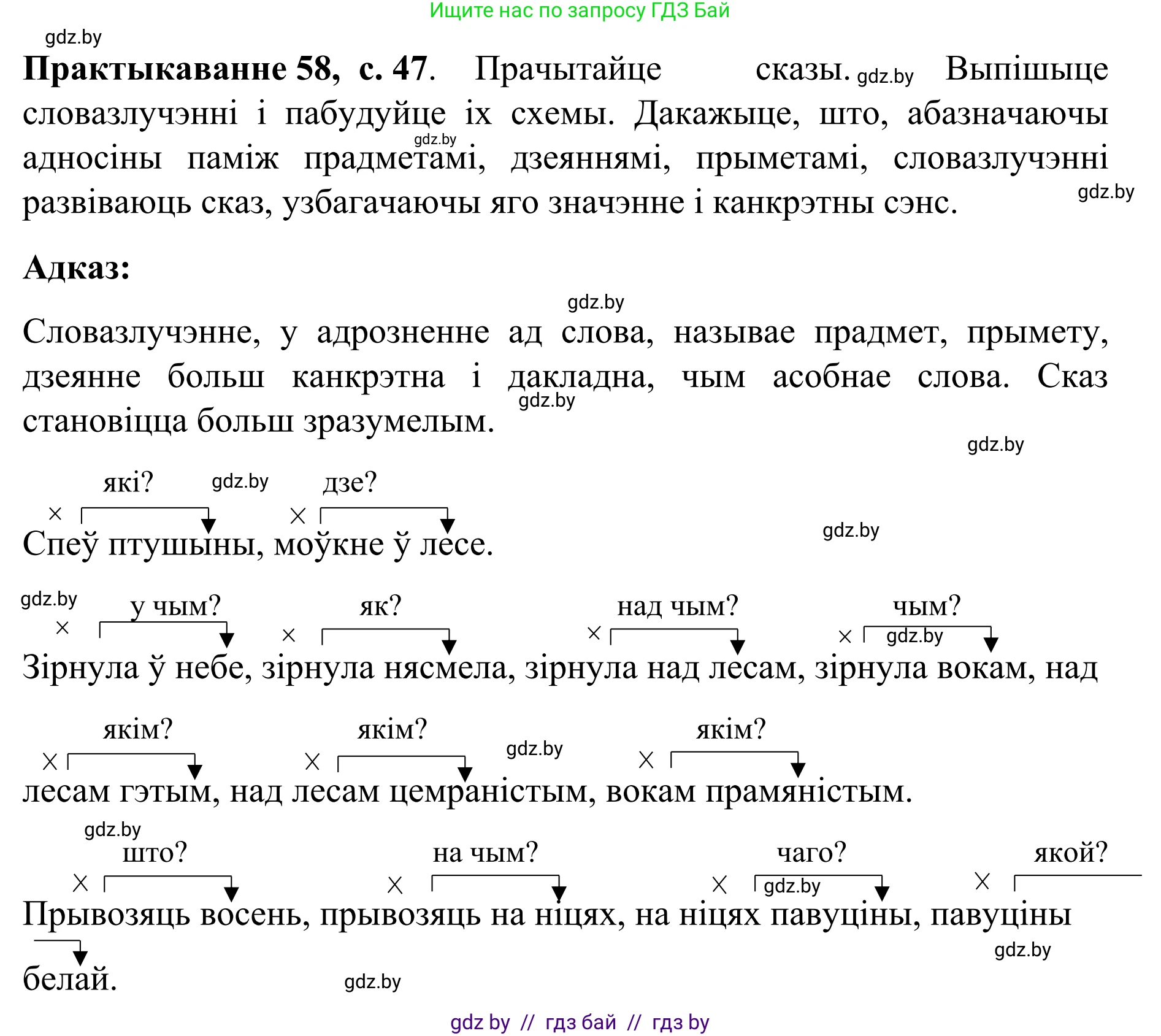 Белорусский язык (Беларуская мова), 8 класс Учебник, авторы: Бадзевіч Зінаіда Іванаўна, Саматыя Ірына Мікалаеўна, издательство Нацыянальны інстытут адукацыі, Минск, 2020, страница 47, номер 58, Решение