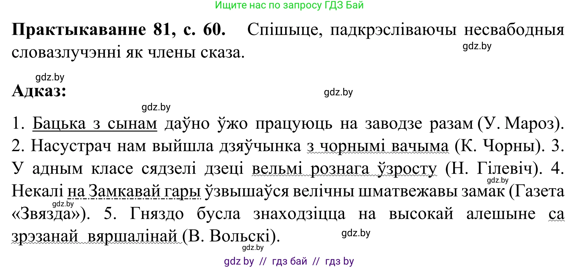 Белорусский язык (Беларуская мова), 8 класс Учебник, авторы: Бадзевіч Зінаіда Іванаўна, Саматыя Ірына Мікалаеўна, издательство Нацыянальны інстытут адукацыі, Минск, 2020, страница 60, номер 81, Решение