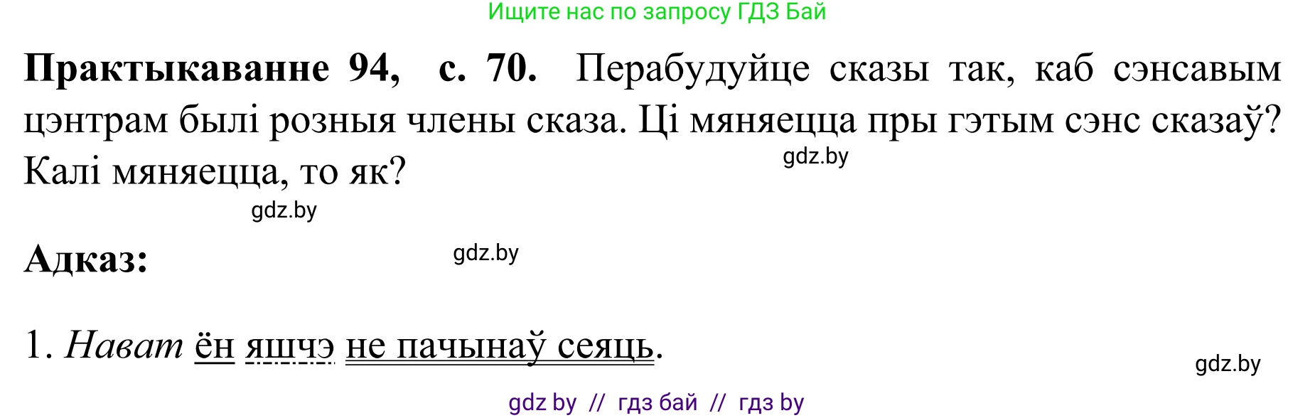 Белорусский язык (Беларуская мова), 8 класс Учебник, авторы: Бадзевіч Зінаіда Іванаўна, Саматыя Ірына Мікалаеўна, издательство Нацыянальны інстытут адукацыі, Минск, 2020, страница 71, номер 94, Решение