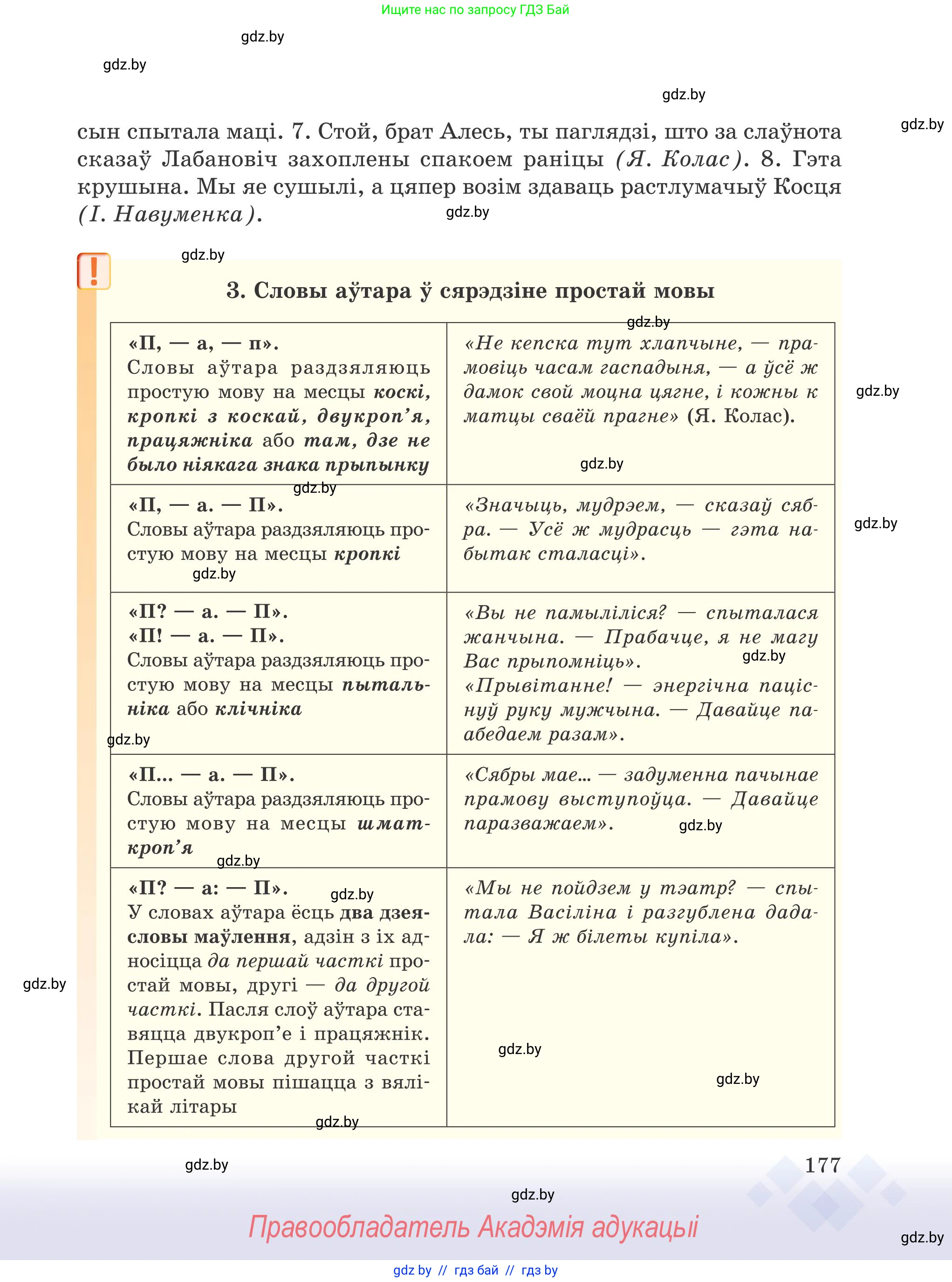 Белорусский язык (Беларуская мова), 9 класс Учебник, авторы: Валочка Ганна Міхайлаўна, Васюковіч Людміла Сяргееўна, Зелянко Вольга Уладзіміраўна, Якуба Святлана Міхайлаўна, Байкова С І, издательство Акадэмія адукацыі, Минск, 2025, сиреневого цвета, страница 177