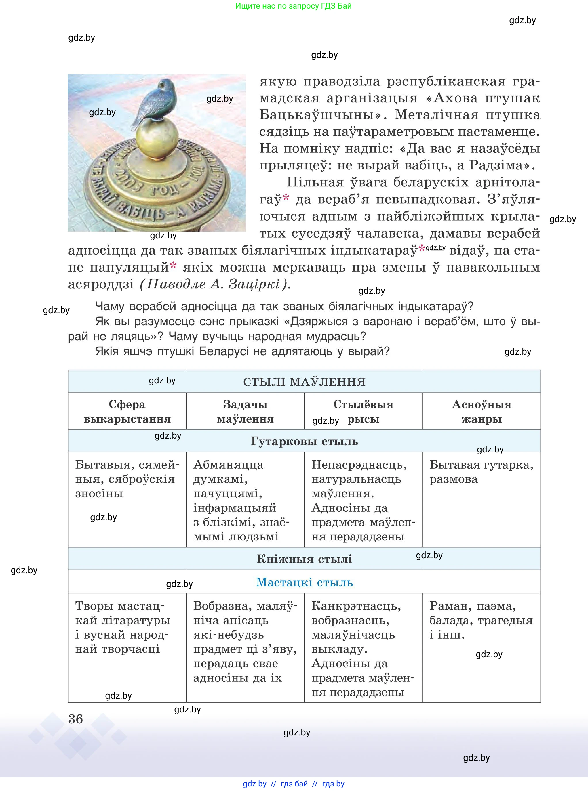 Белорусский язык (Беларуская мова), 9 класс Учебник, авторы: Валочка Ганна Міхайлаўна, Васюковіч Людміла Сяргееўна, Зелянко Вольга Уладзіміраўна, Якуба Святлана Міхайлаўна, Байкова С І, издательство Акадэмія адукацыі, Минск, 2025, сиреневого цвета, страница 36