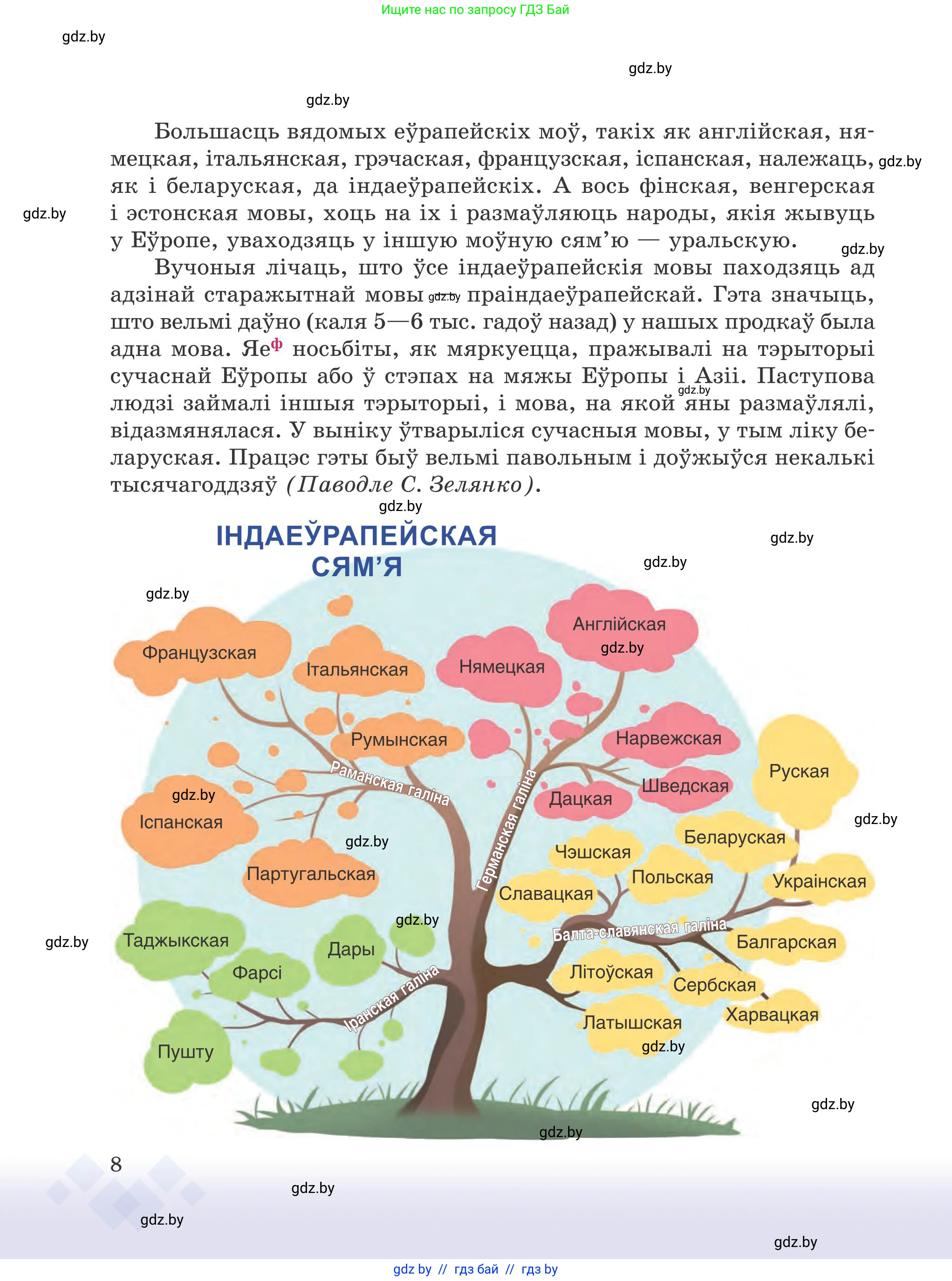 Белорусский язык (Беларуская мова), 9 класс Учебник, авторы: Валочка Ганна Міхайлаўна, Васюковіч Людміла Сяргееўна, Зелянко Вольга Уладзіміраўна, Якуба Святлана Міхайлаўна, Байкова С І, издательство Акадэмія адукацыі, Минск, 2025, сиреневого цвета, страница 8