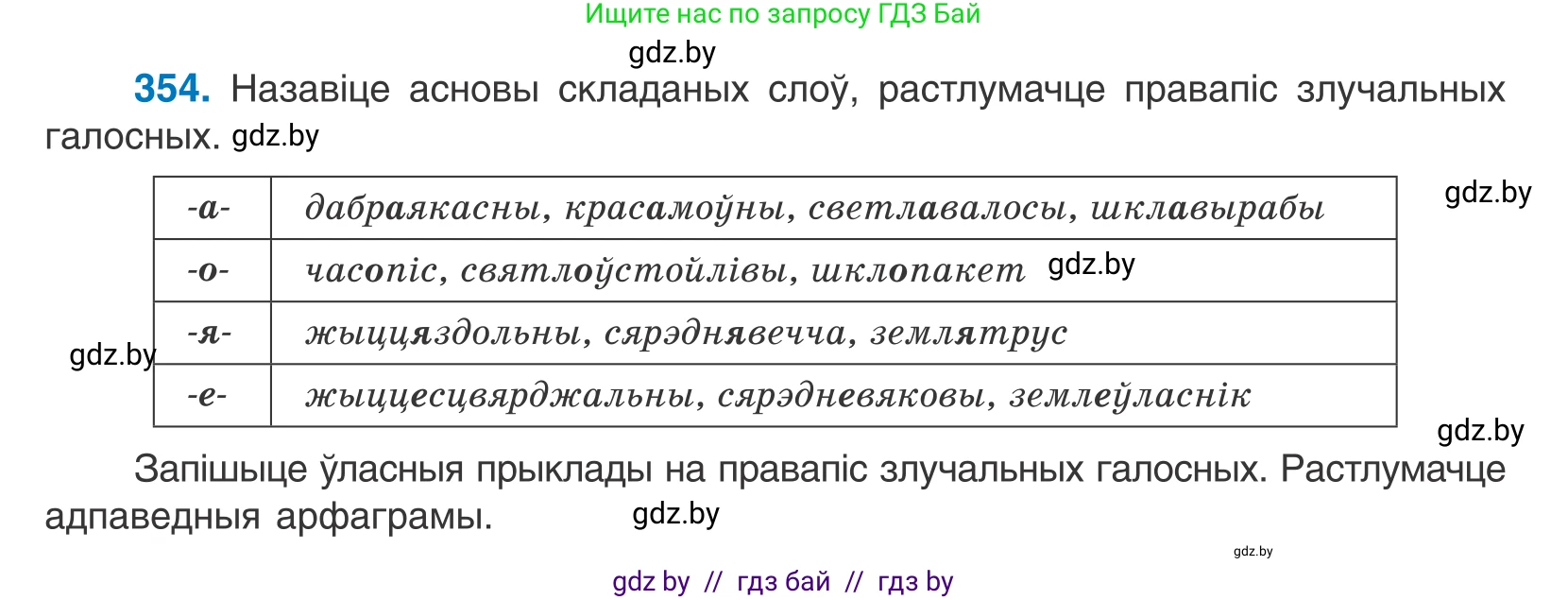 Белорусский язык (Беларуская мова), 10 класс Учебник, авторы: Валочка Ганна Міхайлаўна, Васюковіч Людміла Сяргееўна, Зелянко Вольга Уладзіміраўна, Міхнёнак С С, Якуба Святлана Міхайлаўна, издательство Нацыянальны інстытут адукацыі, Минск, 2020, страница 218, номер 354, Условие