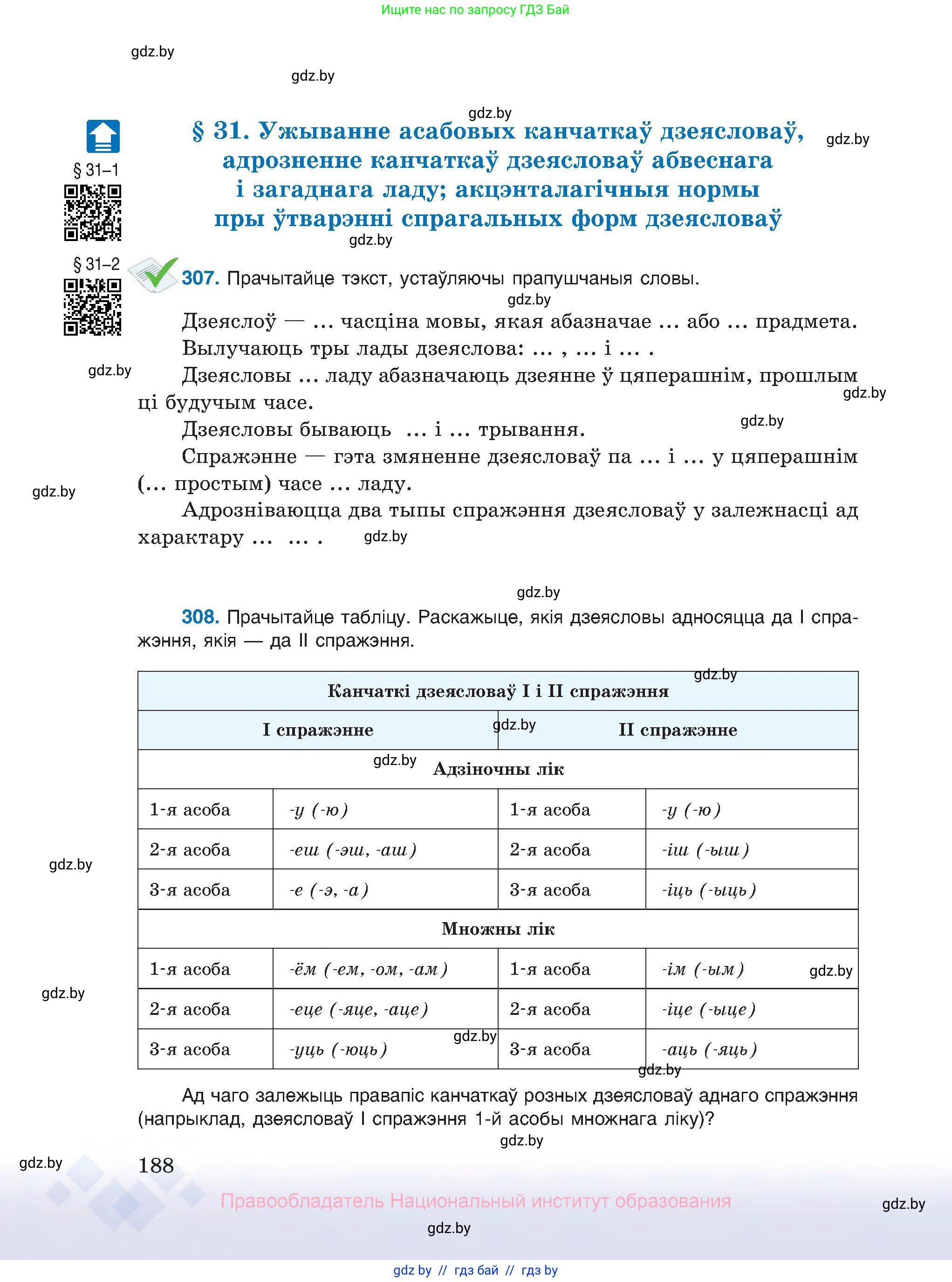Белорусский язык (Беларуская мова), 10 класс Учебник, авторы: Валочка Ганна Міхайлаўна, Васюковіч Людміла Сяргееўна, Зелянко Вольга Уладзіміраўна, Міхнёнак С С, Якуба Святлана Міхайлаўна, издательство Нацыянальны інстытут адукацыі, Минск, 2020, страница 188