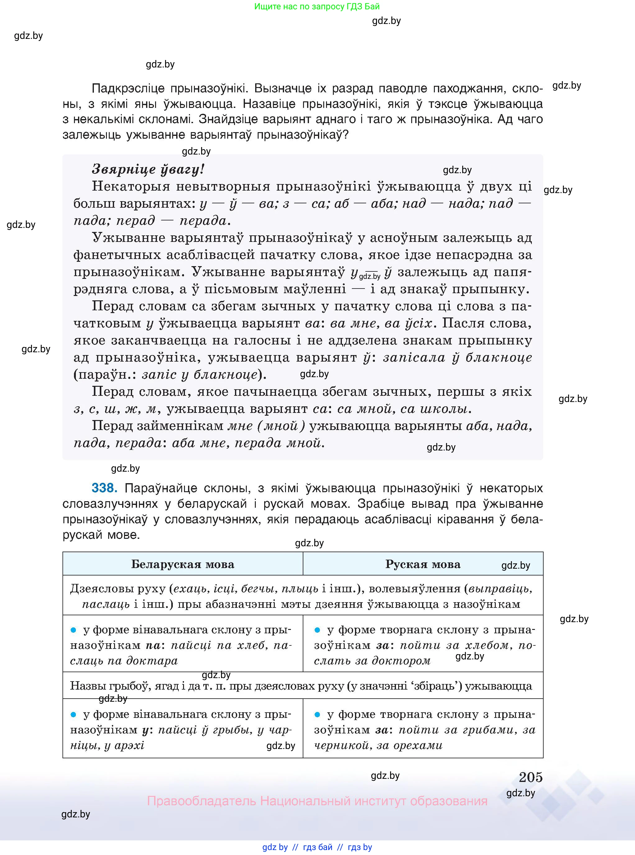 Белорусский язык (Беларуская мова), 10 класс Учебник, авторы: Валочка Ганна Міхайлаўна, Васюковіч Людміла Сяргееўна, Зелянко Вольга Уладзіміраўна, Міхнёнак С С, Якуба Святлана Міхайлаўна, издательство Нацыянальны інстытут адукацыі, Минск, 2020, страница 205
