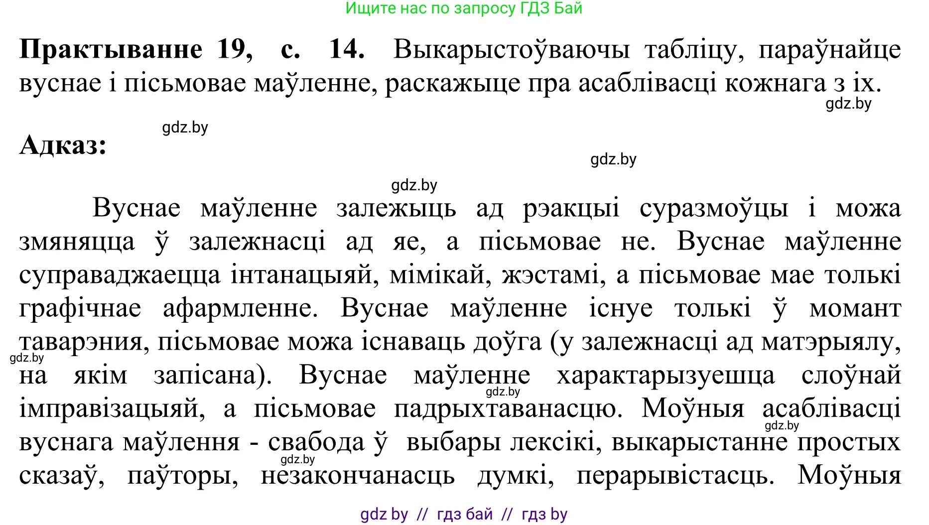 Белорусский язык (Беларуская мова), 10 класс Учебник, авторы: Валочка Ганна Міхайлаўна, Васюковіч Людміла Сяргееўна, Зелянко Вольга Уладзіміраўна, Міхнёнак С С, Якуба Святлана Міхайлаўна, издательство Нацыянальны інстытут адукацыі, Минск, 2020, страница 14, номер 19, Решение 1