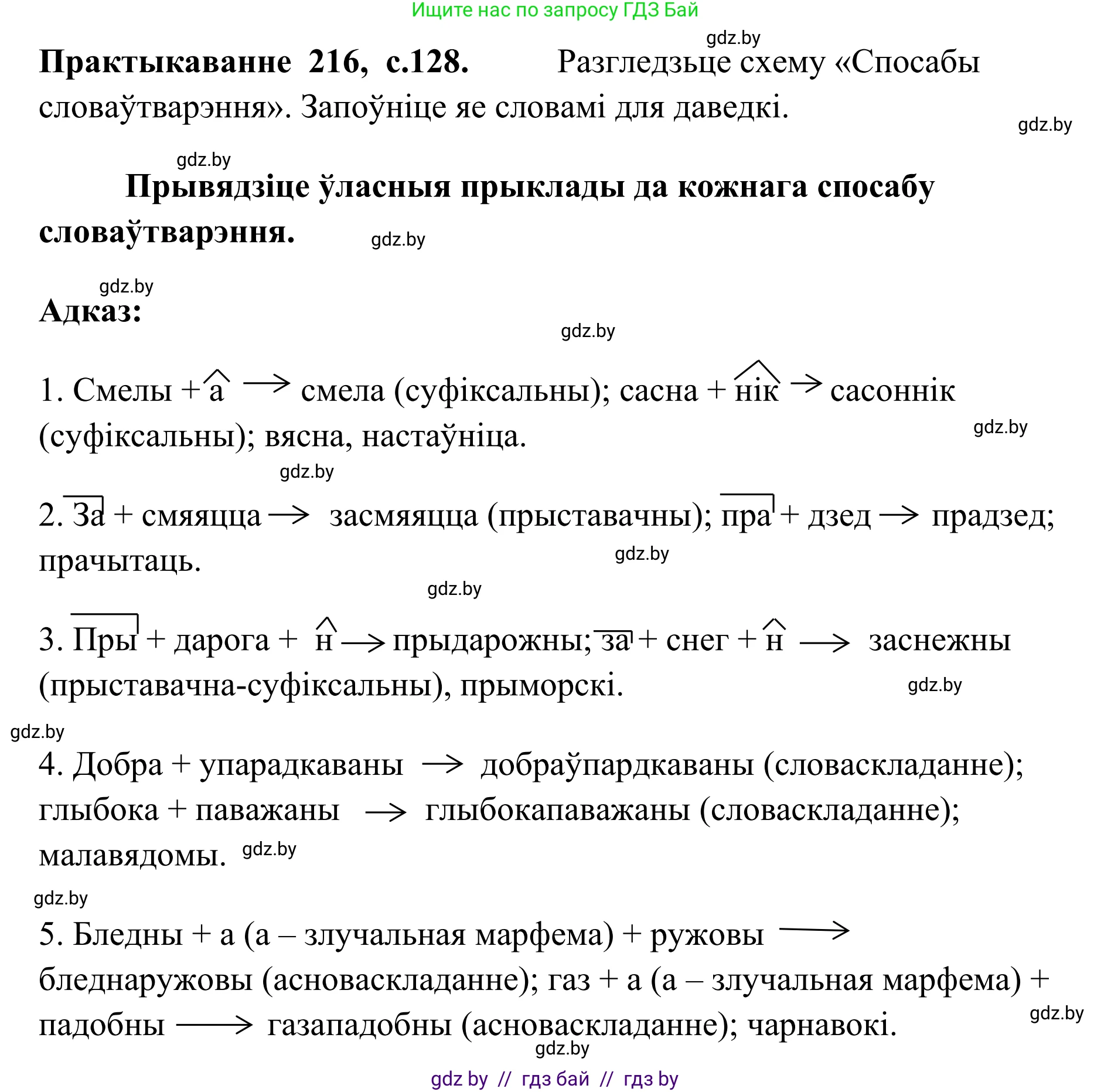Белорусский язык (Беларуская мова), 10 класс Учебник, авторы: Валочка Ганна Міхайлаўна, Васюковіч Людміла Сяргееўна, Зелянко Вольга Уладзіміраўна, Міхнёнак С С, Якуба Святлана Міхайлаўна, издательство Нацыянальны інстытут адукацыі, Минск, 2020, страница 128, номер 216, Решение 1