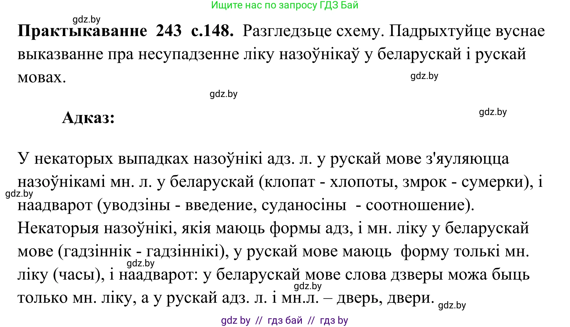 Белорусский язык (Беларуская мова), 10 класс Учебник, авторы: Валочка Ганна Міхайлаўна, Васюковіч Людміла Сяргееўна, Зелянко Вольга Уладзіміраўна, Міхнёнак С С, Якуба Святлана Міхайлаўна, издательство Нацыянальны інстытут адукацыі, Минск, 2020, страница 148, номер 243, Решение 1