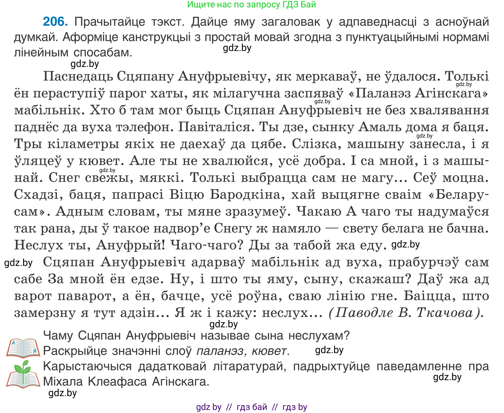 Белорусский язык (Беларуская мова), 11 класс Учебник, авторы: Валочка Ганна Міхайлаўна, Васюковіч Людміла Сяргееўна, Зелянко Вольга Уладзіміраўна, Міхнёнак С С, Якуба Святлана Міхайлаўна, издательство Нацыянальны інстытут адукацыі, Минск, 2021, страница 142, номер 206, Условие